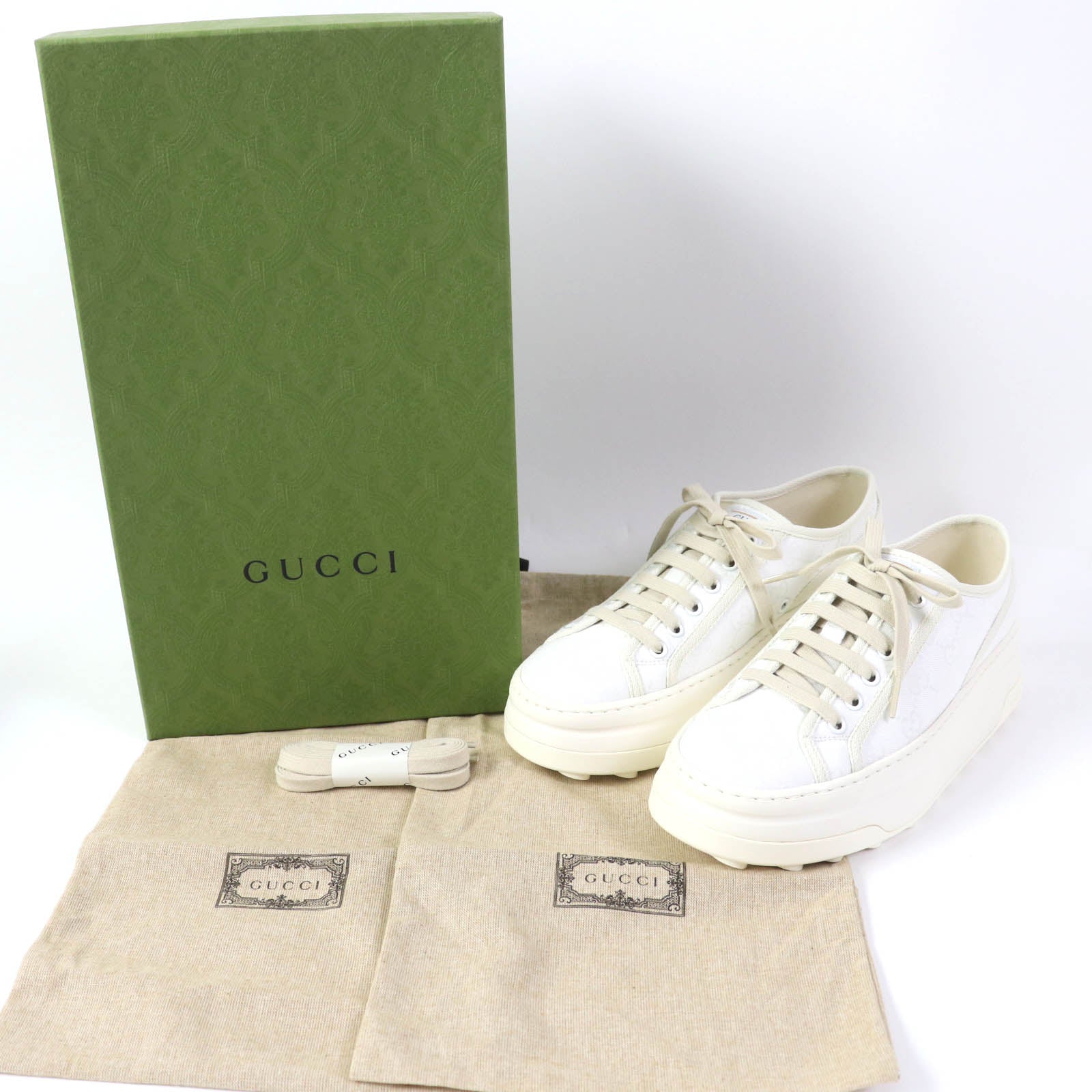 GUCCI Tennis 1977 GG Canvas Sneakers White 39.5