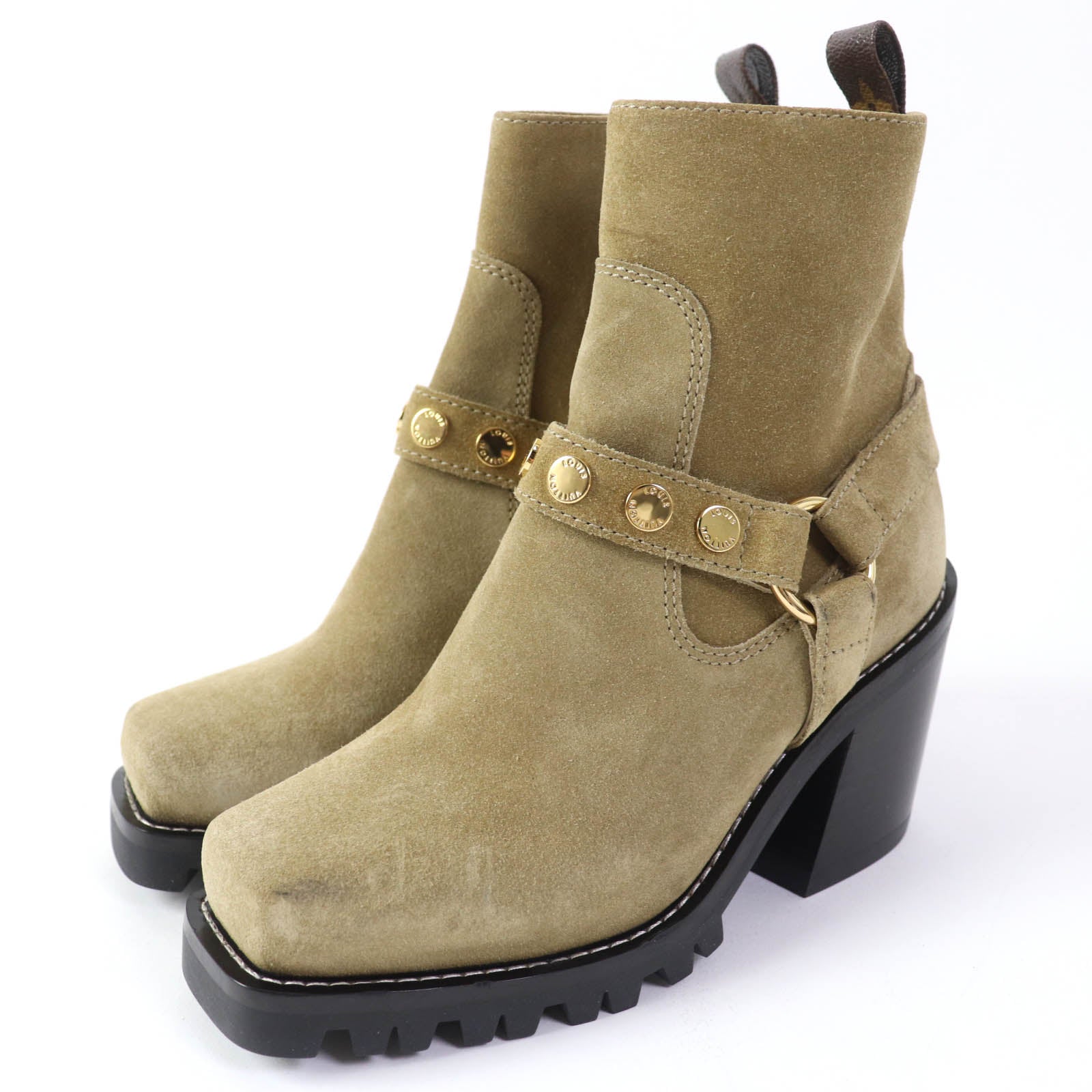 Louis Vuitton Suede Ankle Boots Beige 36 Women