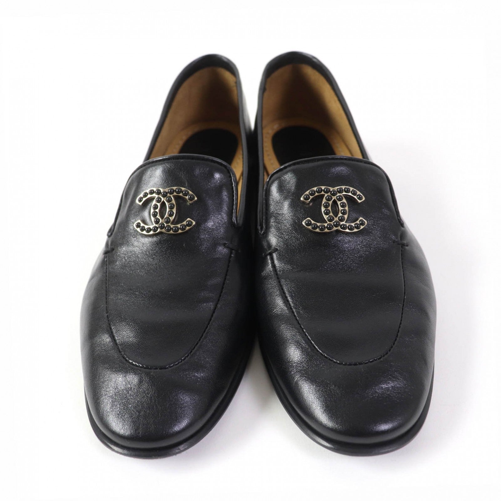 Chanel Leather Loafers Black 38.5 G45008