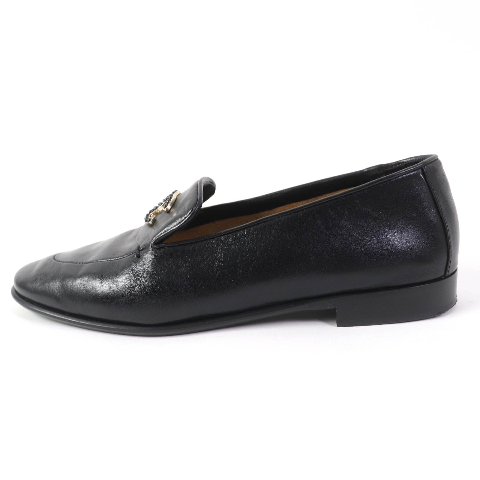 Chanel Leather Loafers Black 38.5 G45008