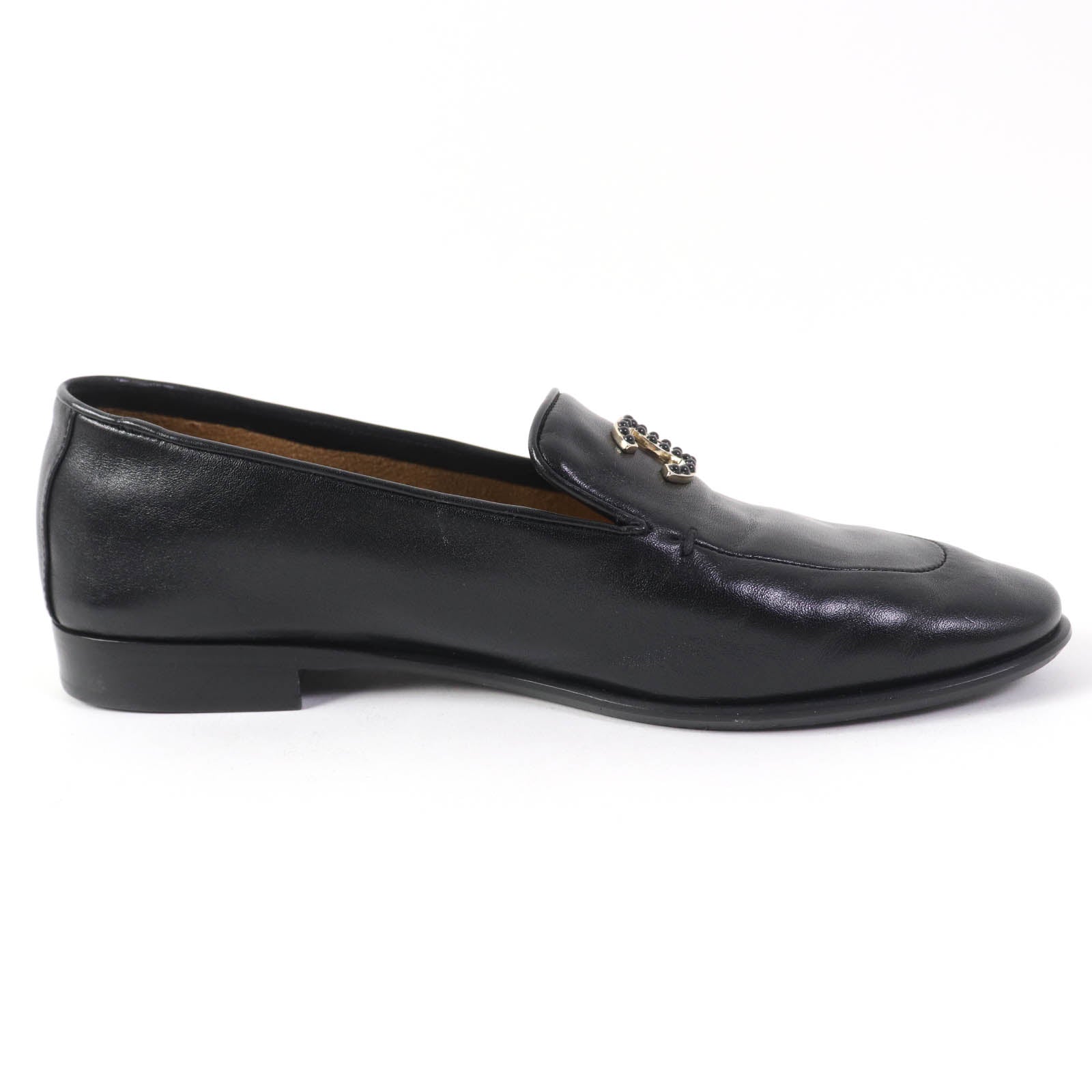 Chanel Leather Loafers Black 38.5 G45008