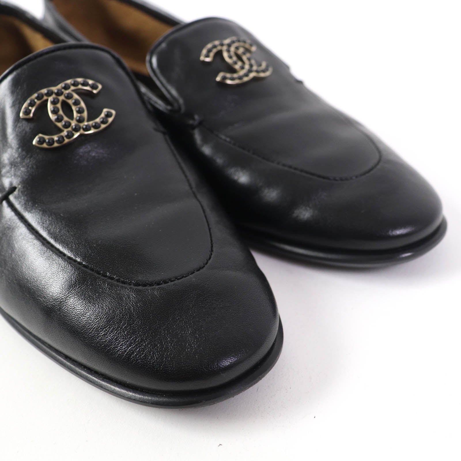 Chanel Leather Loafers Black 38.5 G45008