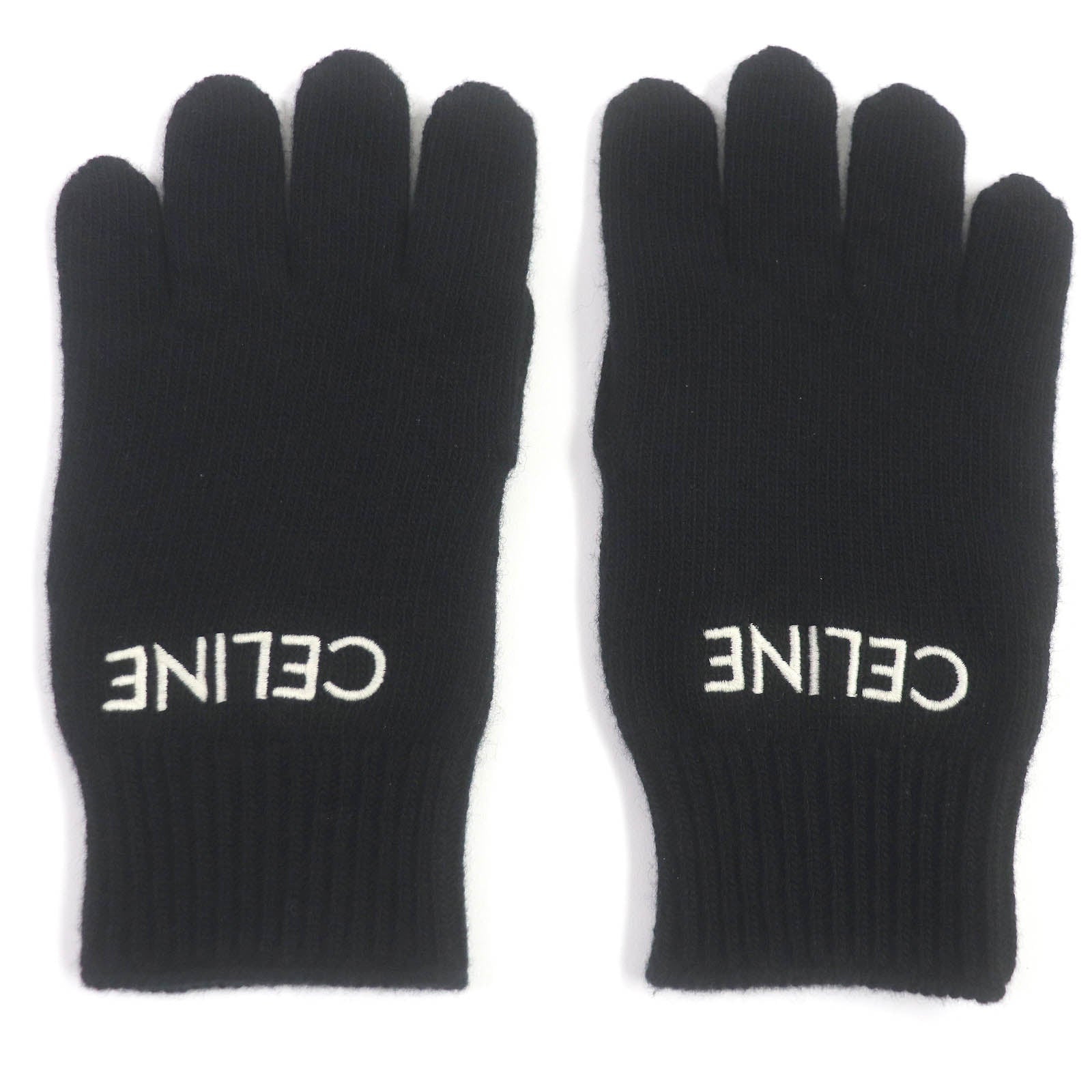 Celine Wool Logo Knit Gloves Black S