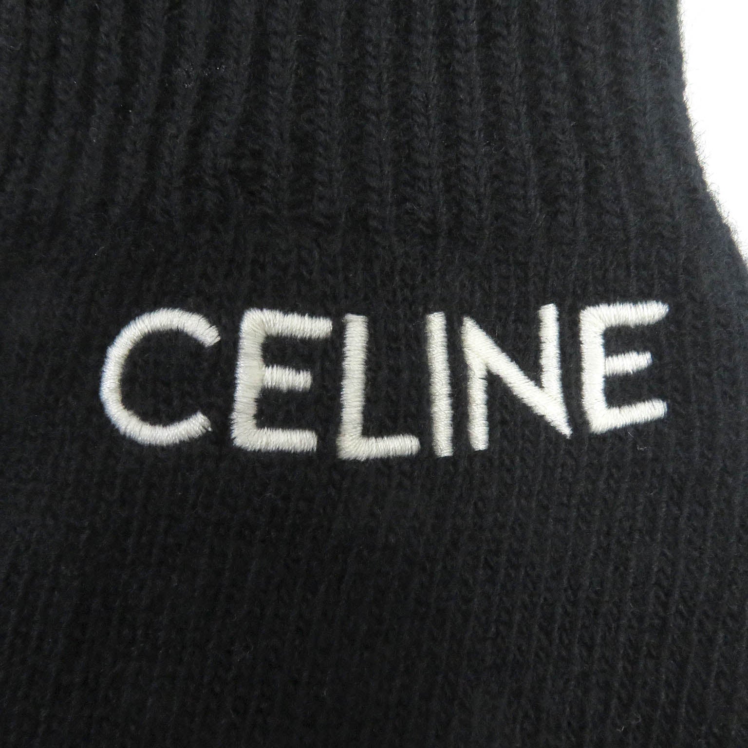 Celine Wool Logo Knit Gloves Black S