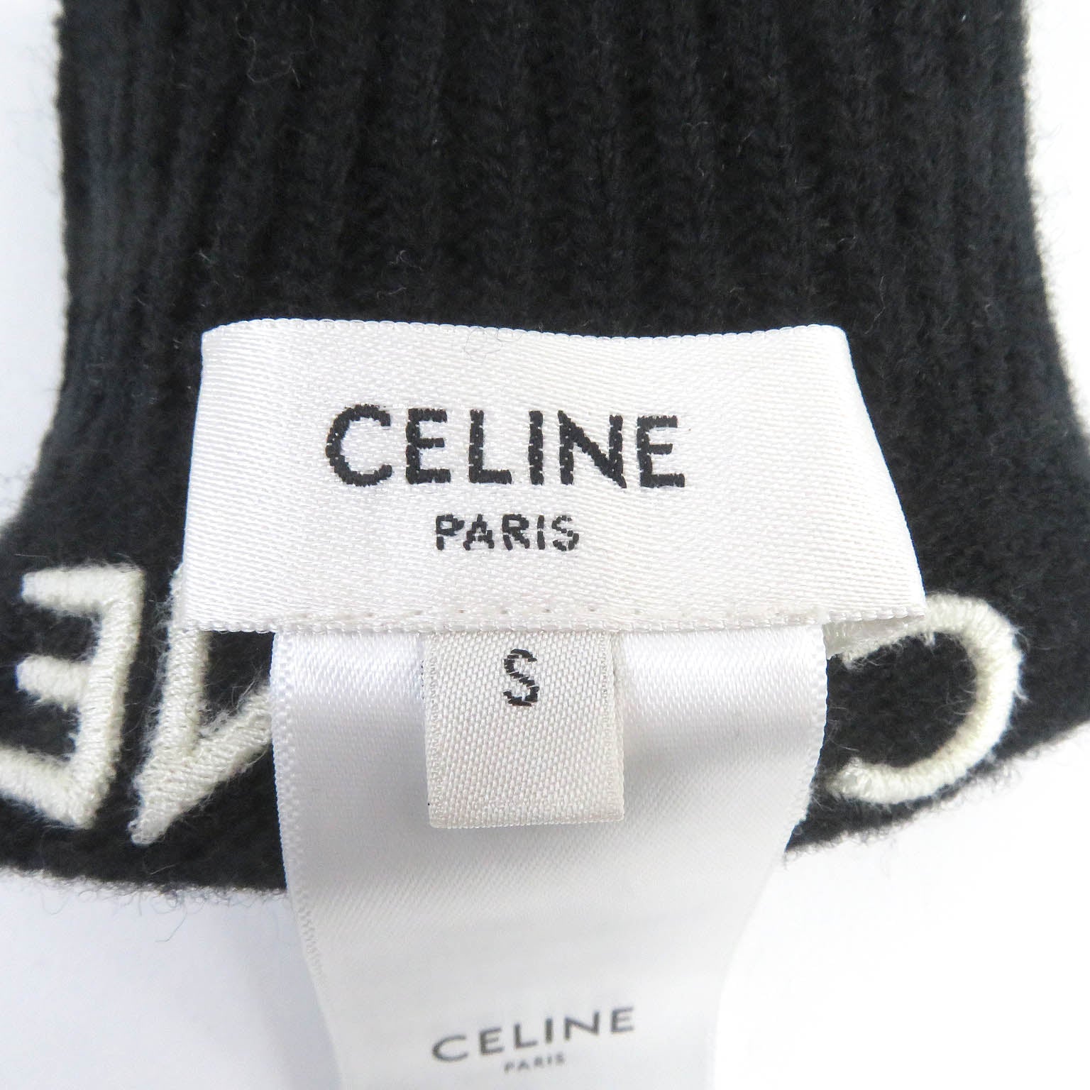 Celine Wool Logo Knit Gloves Black S