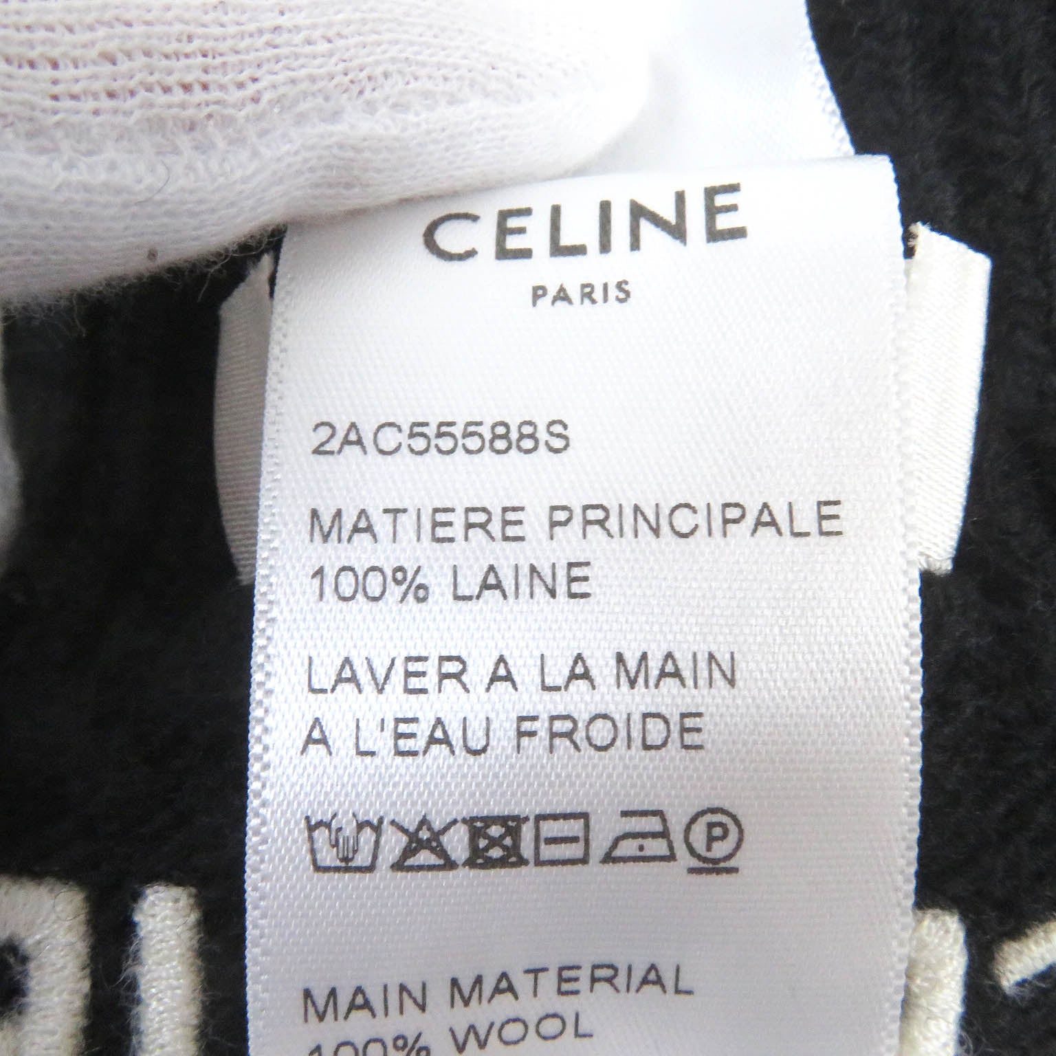 Celine Wool Logo Knit Gloves Black S