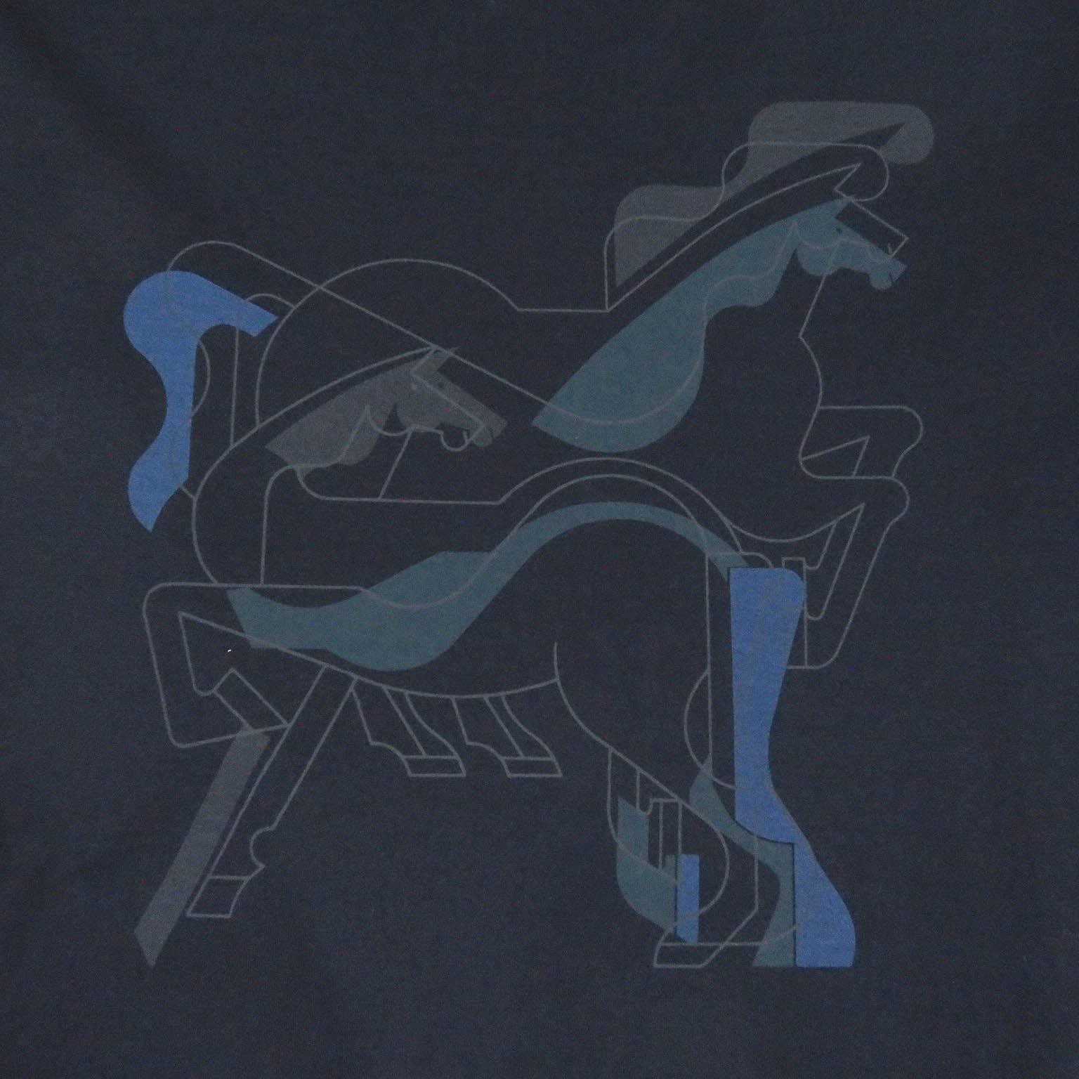 HERMES Horse Print Crew Neck T-Shirt Navy S