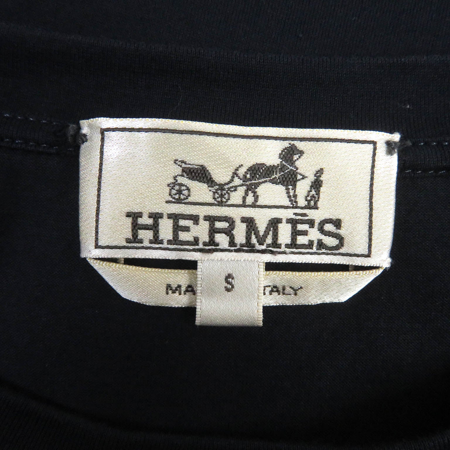 HERMES Horse Print Crew Neck T-Shirt Navy S