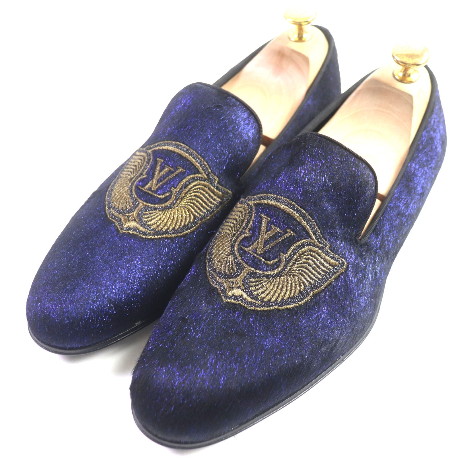 Louis Vuitton Embroidered Leather Loafers Navy