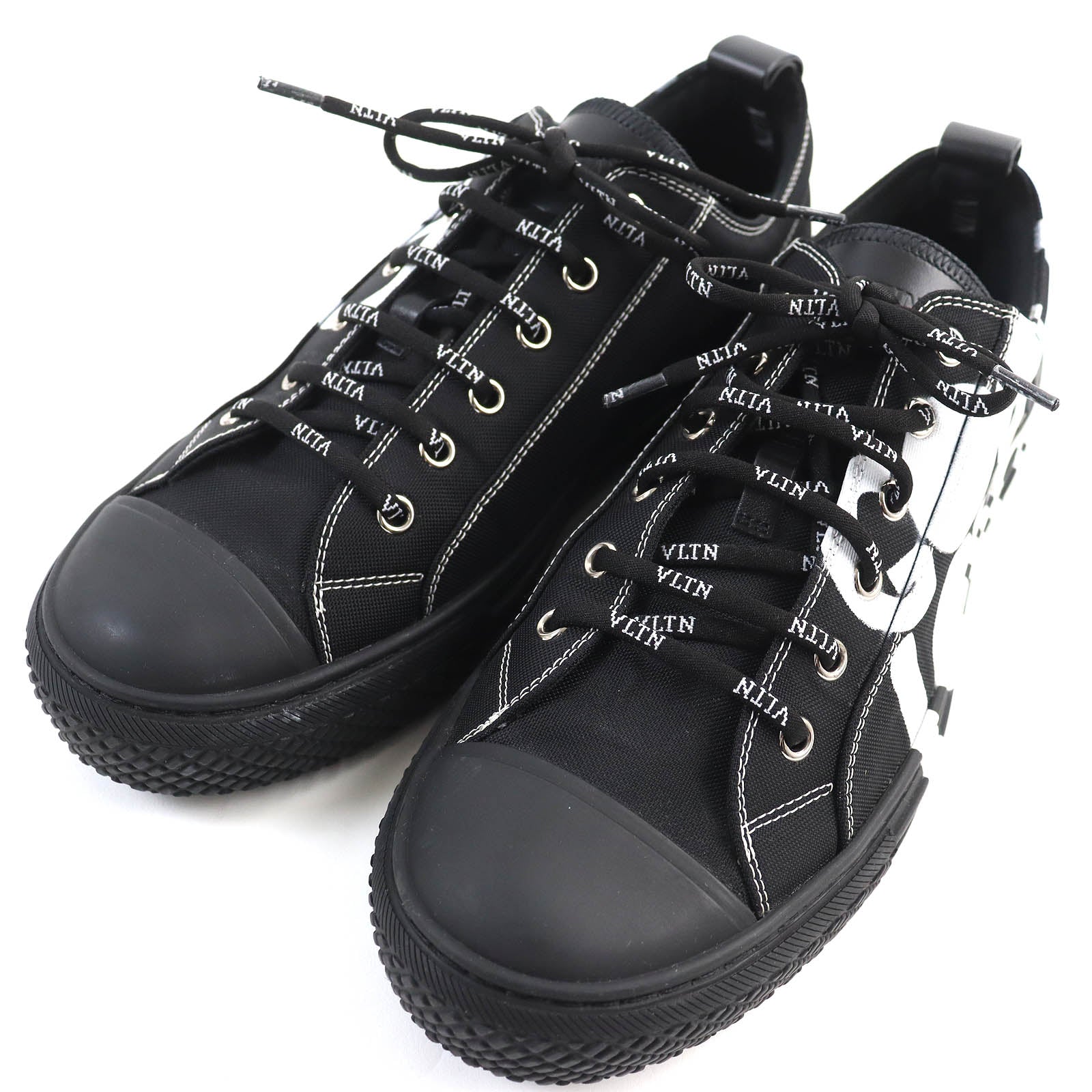 Valentino VLTN Logo Canvas Sneakers Black White