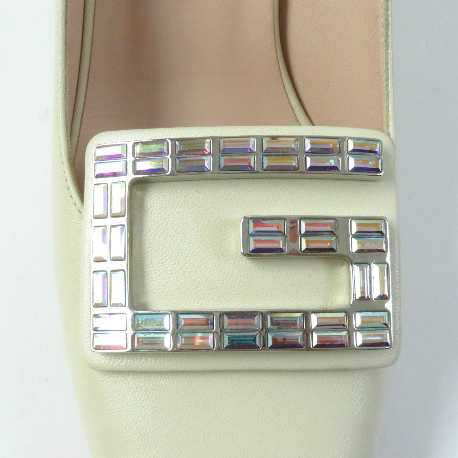 Gucci Crystal G Logo Leather Pumps Ivory 37.5