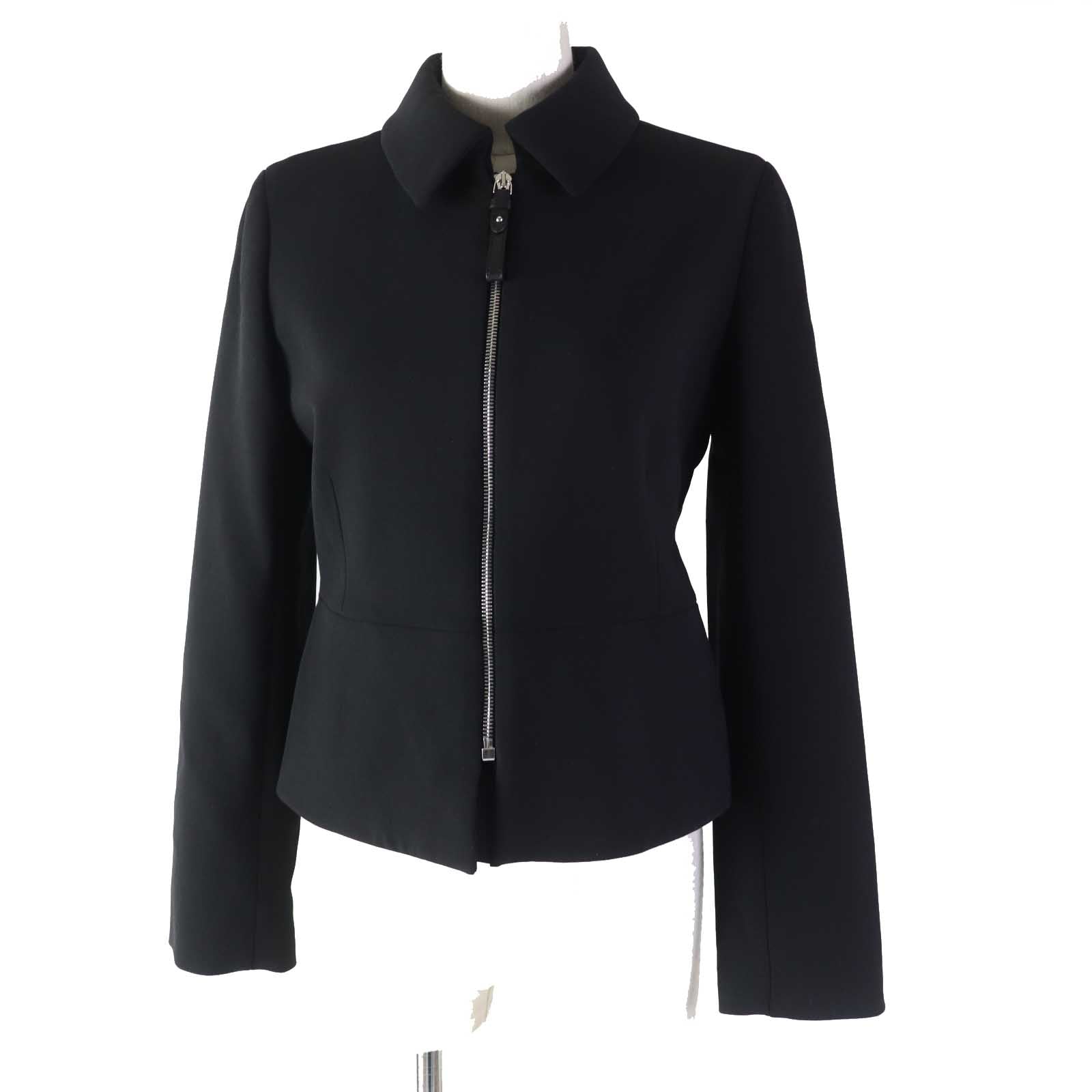 HERMES Wool Polyurethane Zip Jacket Black 36 Women