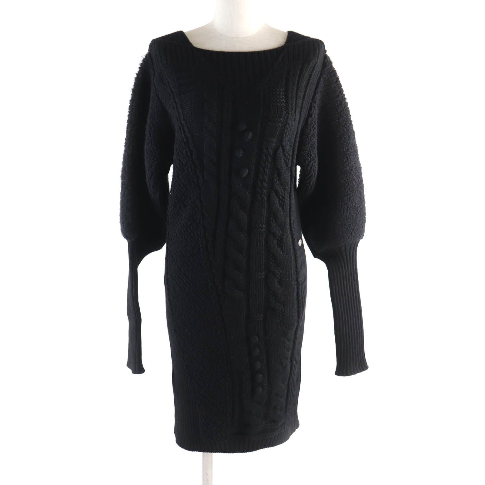 Chanel Wool Cashmere Cable Knit Dress Black 36