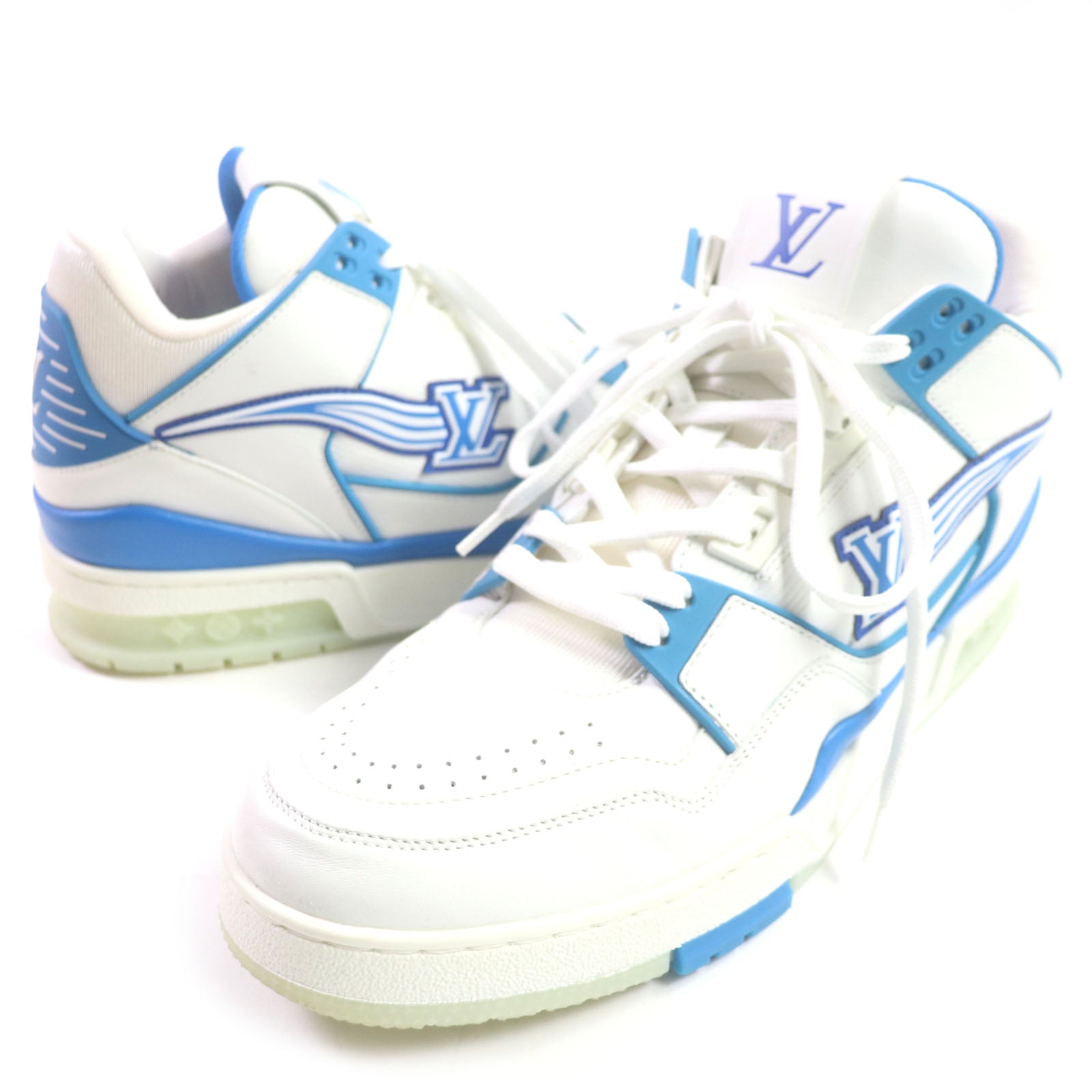 Louis Vuitton Leather High Cut Sneakers White Blue