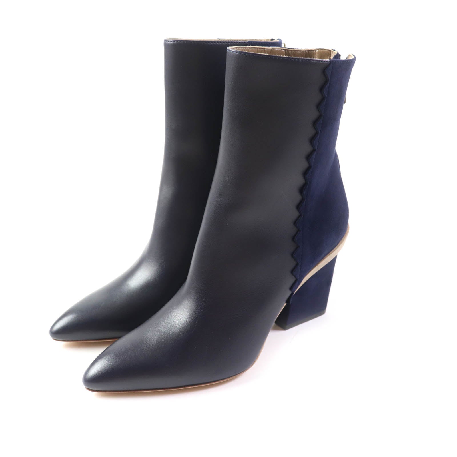 HERMES Suede Leather Ankle Boots Navy 37.5 Women