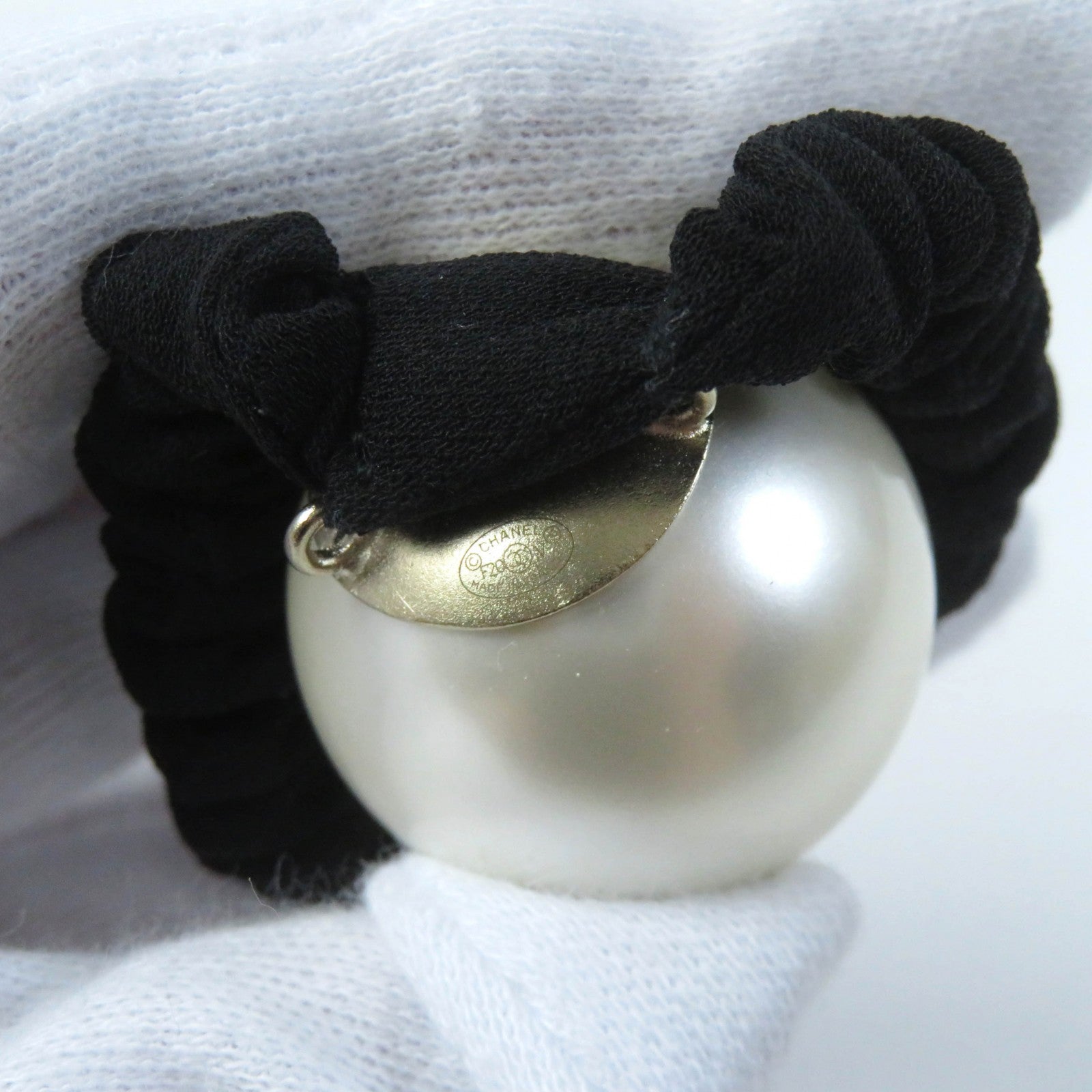 Chanel Coco Mark Metal Faux Pearl Hair Tie