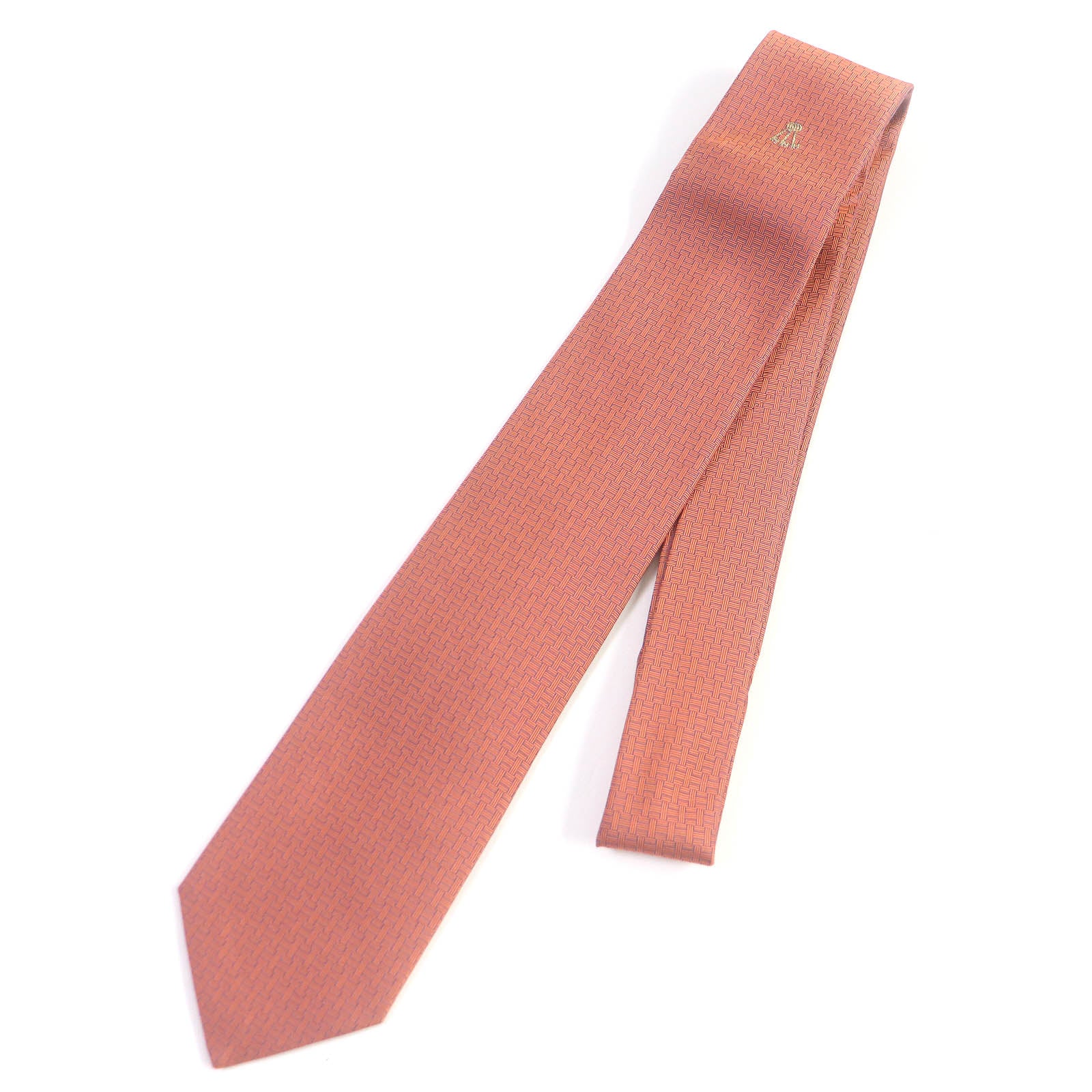 HERMES Silk H Logo Print Tie Orange