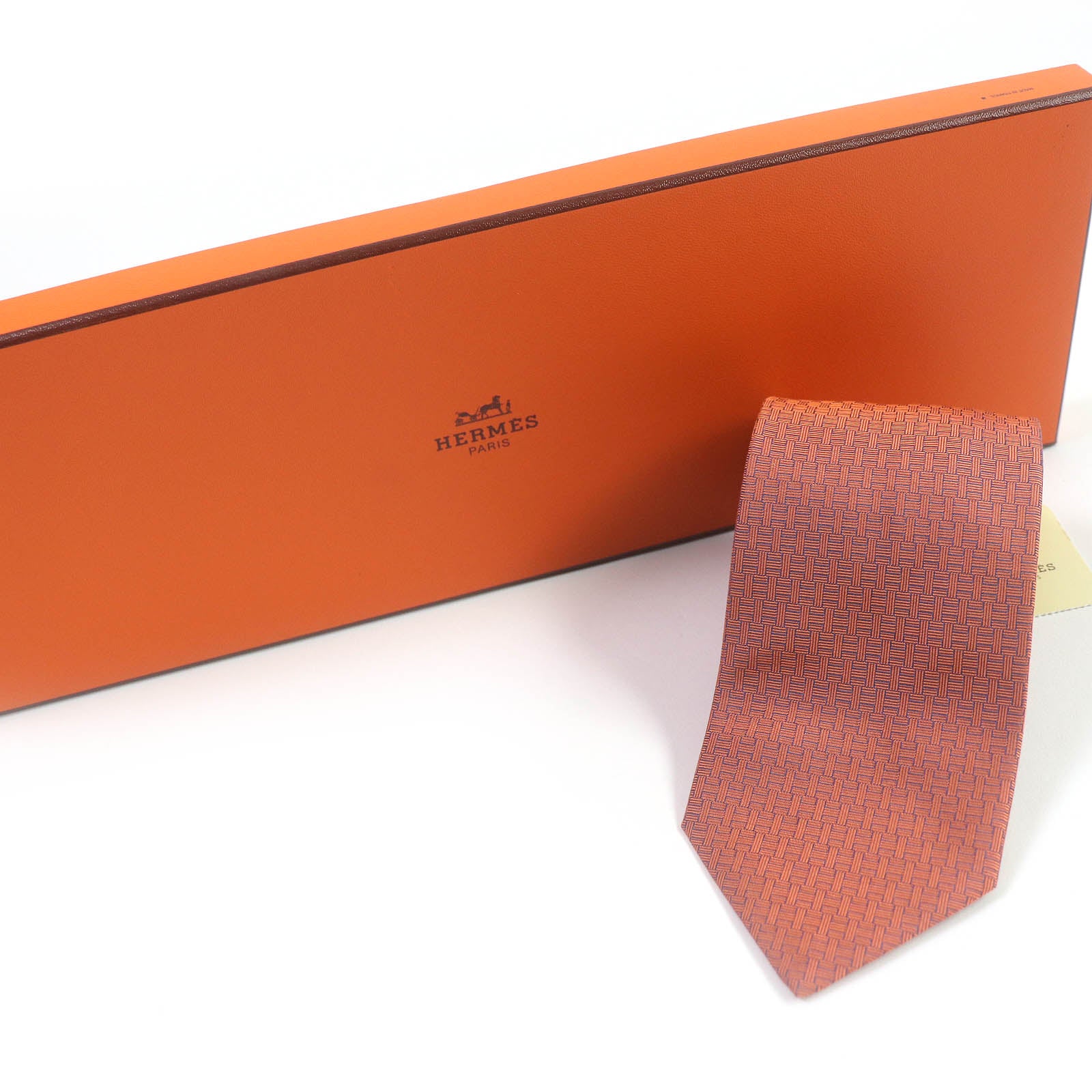 HERMES Silk H Logo Print Tie Orange