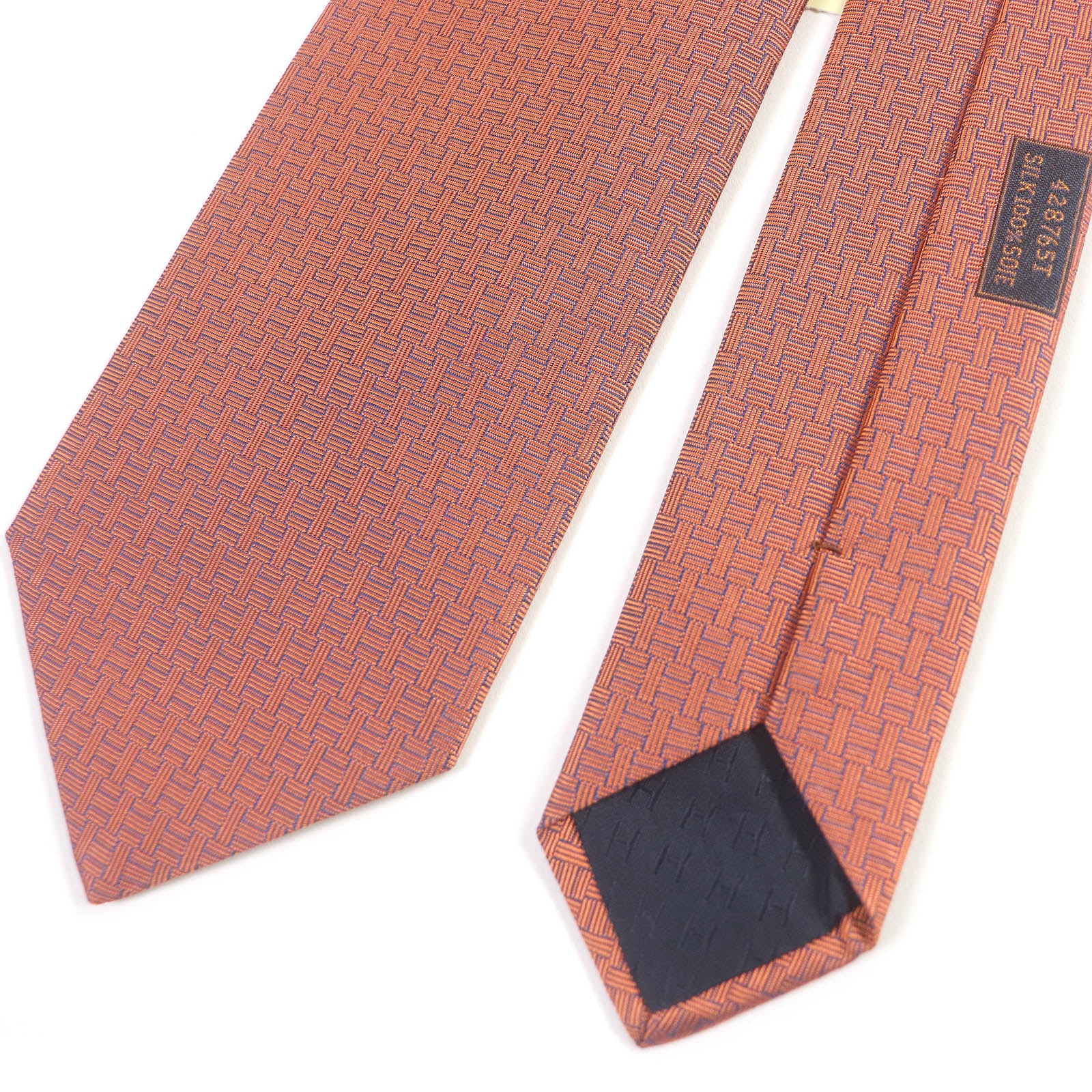 HERMES Silk H Logo Print Tie Orange