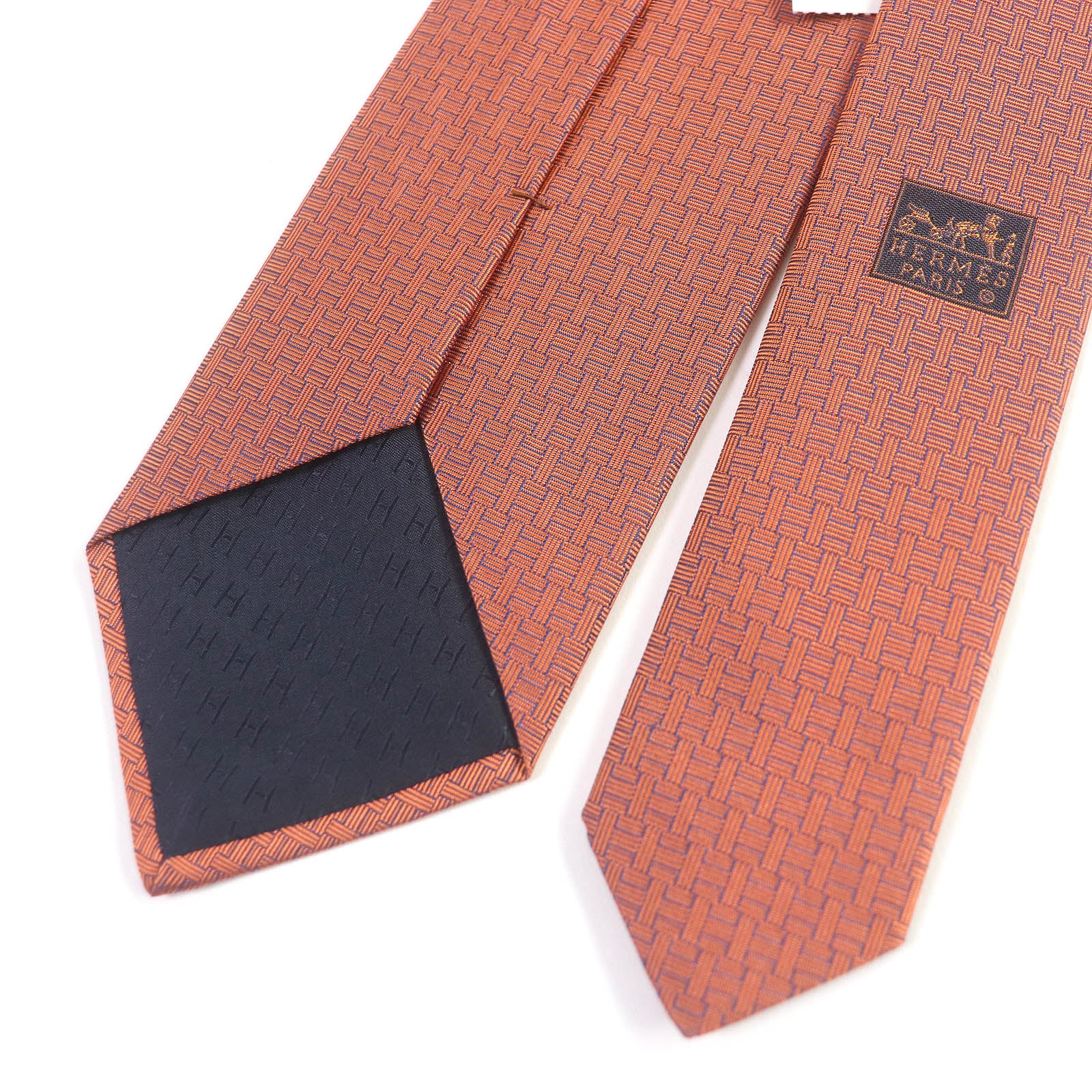 HERMES Silk H Logo Print Tie Orange