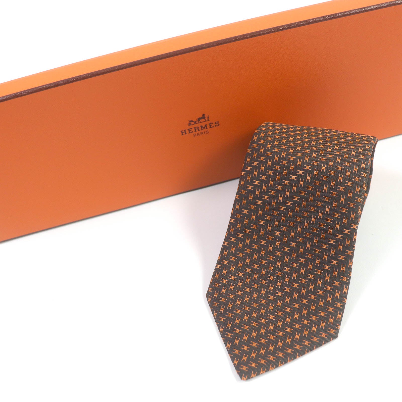 HERMES Silk Cravat H Logo Wide Tie