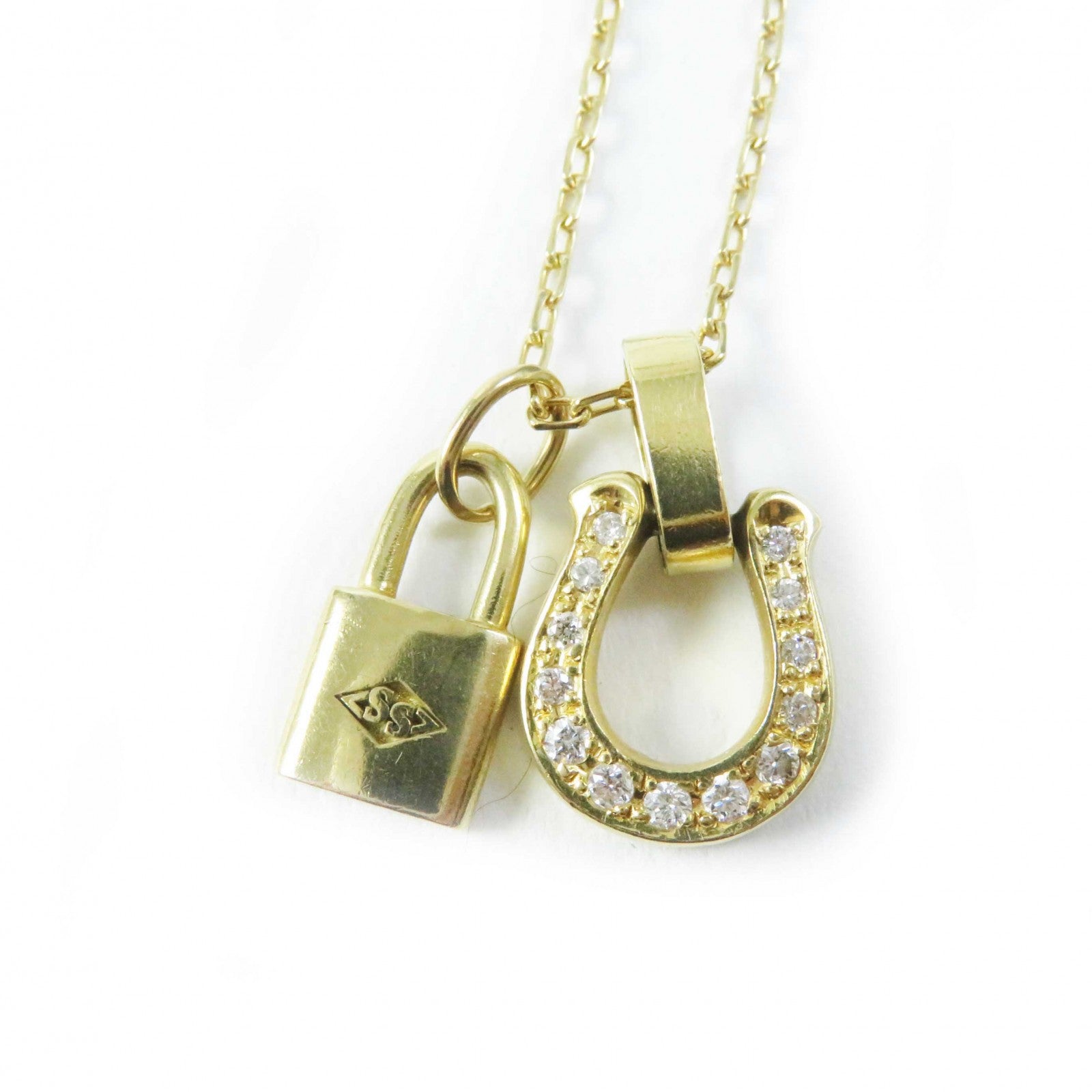 18K Gold Diamond Horseshoe Padlock Necklace