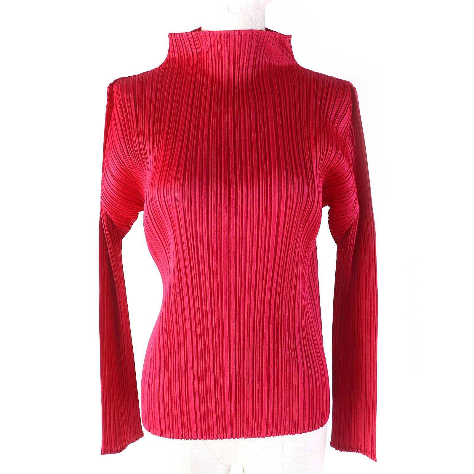 Issey Miyake Polyester High Neck Top Red Pink