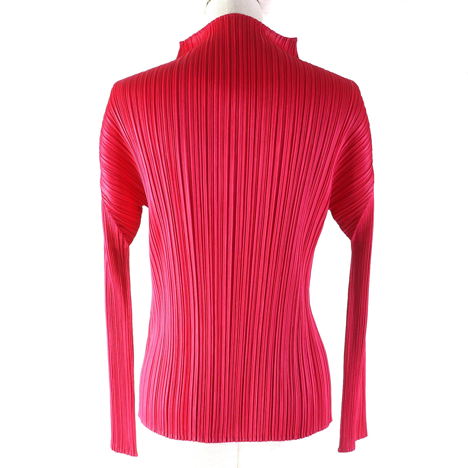 Issey Miyake Polyester High Neck Top Red Pink