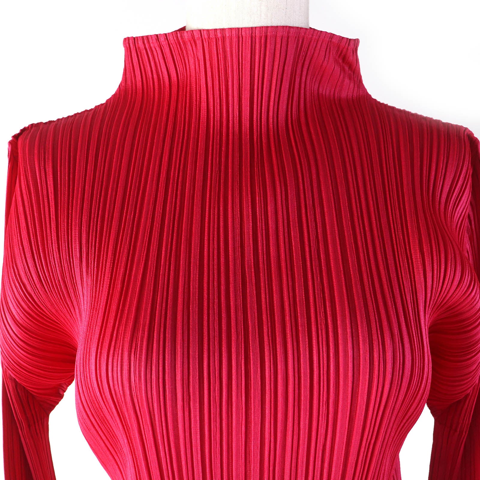 Issey Miyake Polyester High Neck Top Red Pink