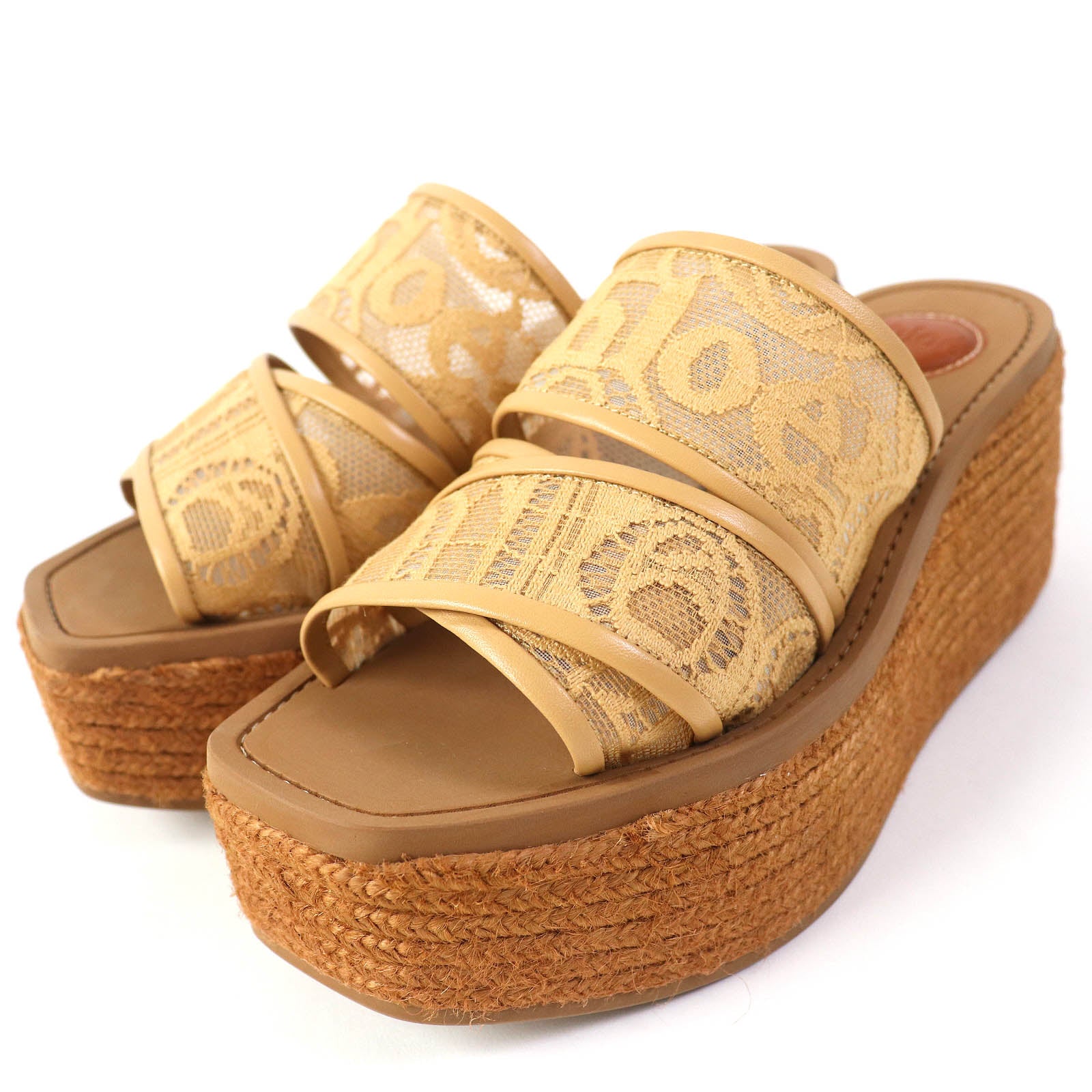 Chloe WOODY Lace Espadrilles Wedge Sandals