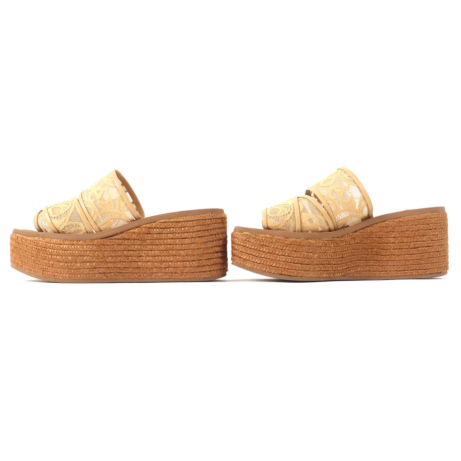 Chloe WOODY Lace Espadrilles Wedge Sandals