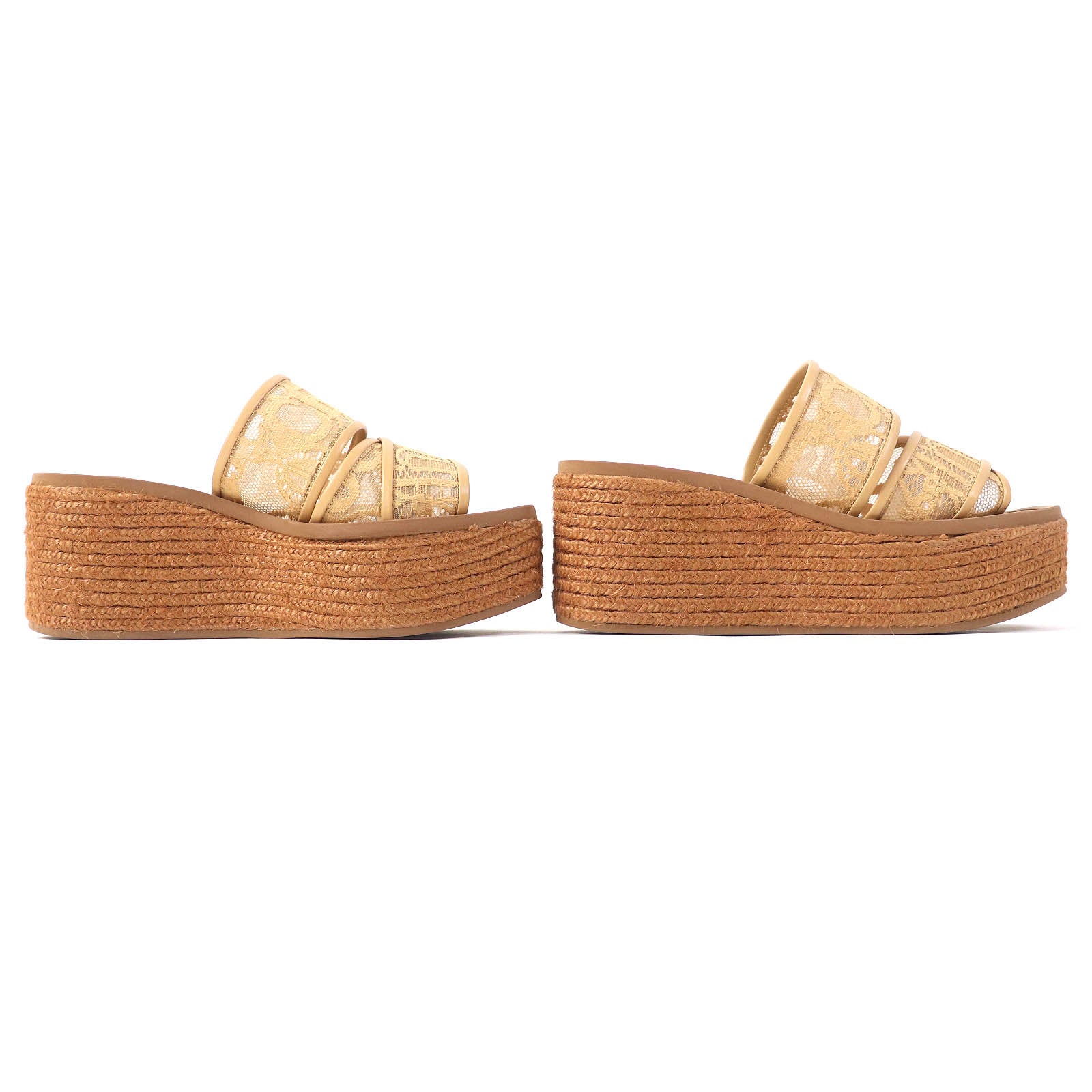 Chloe WOODY Lace Espadrilles Wedge Sandals