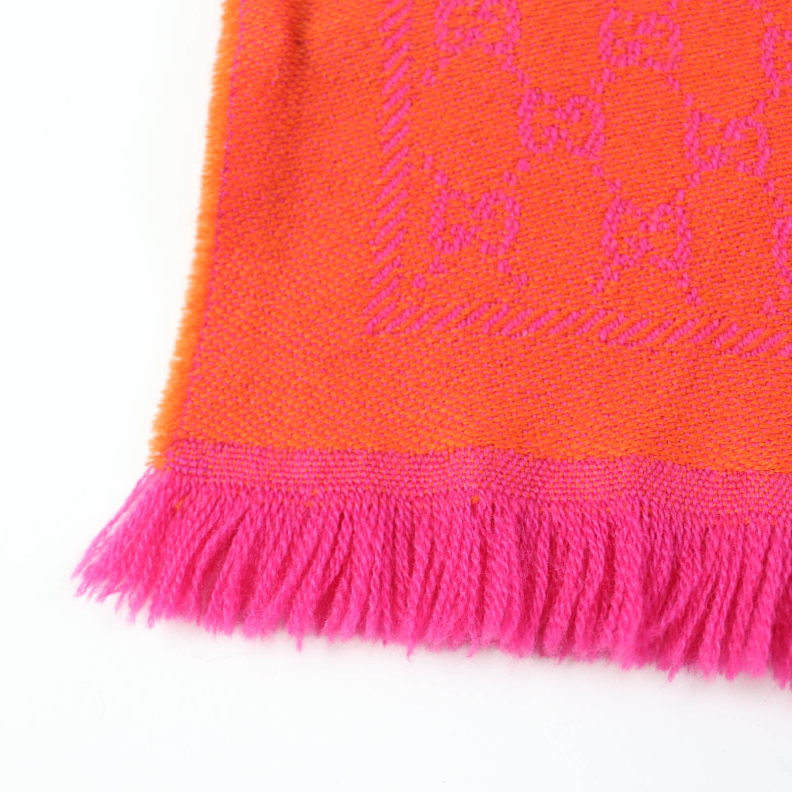 Gucci Wool Knitted Shawl GG Pattern Fringe