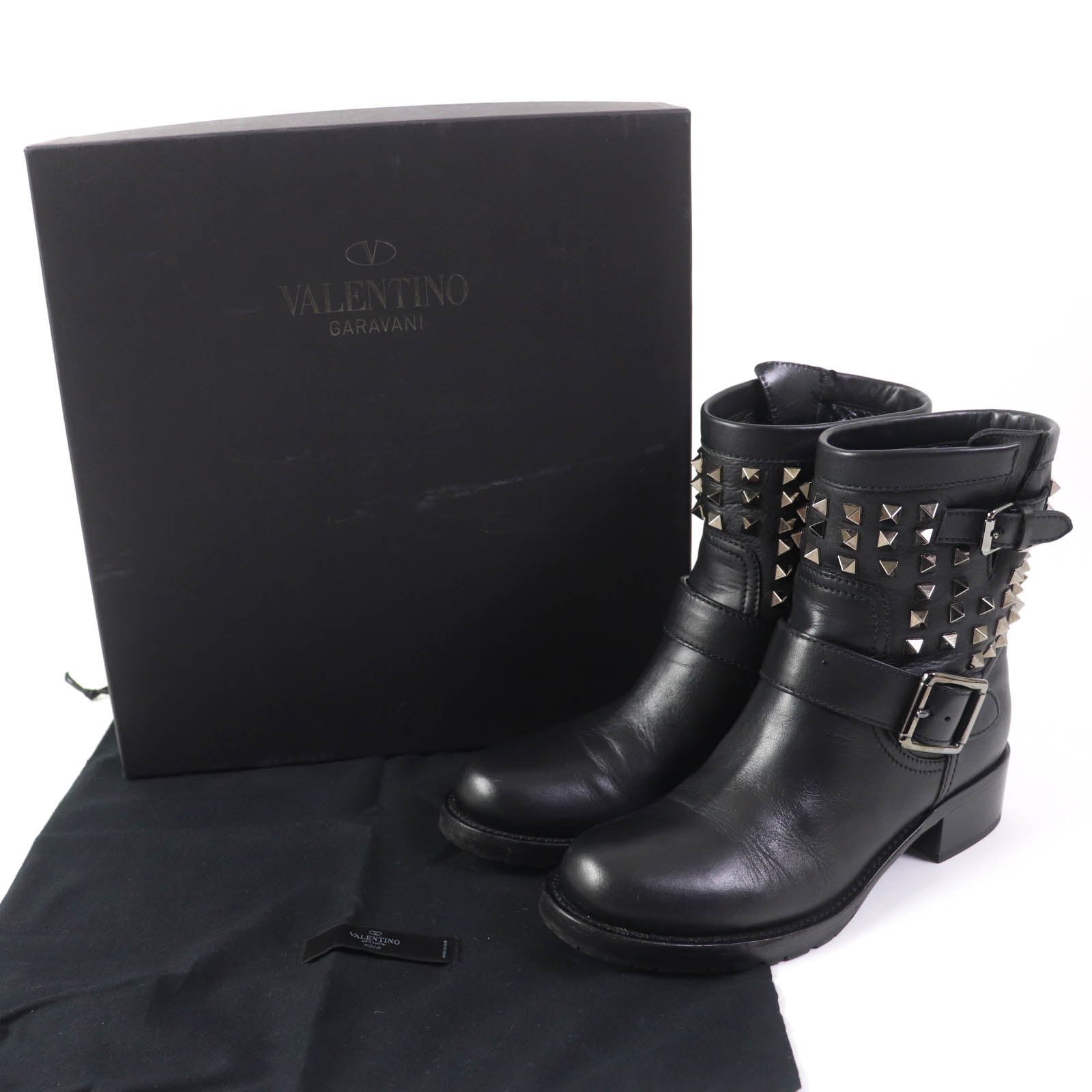 Valentino Leather Rockstud Short Boots Black 37