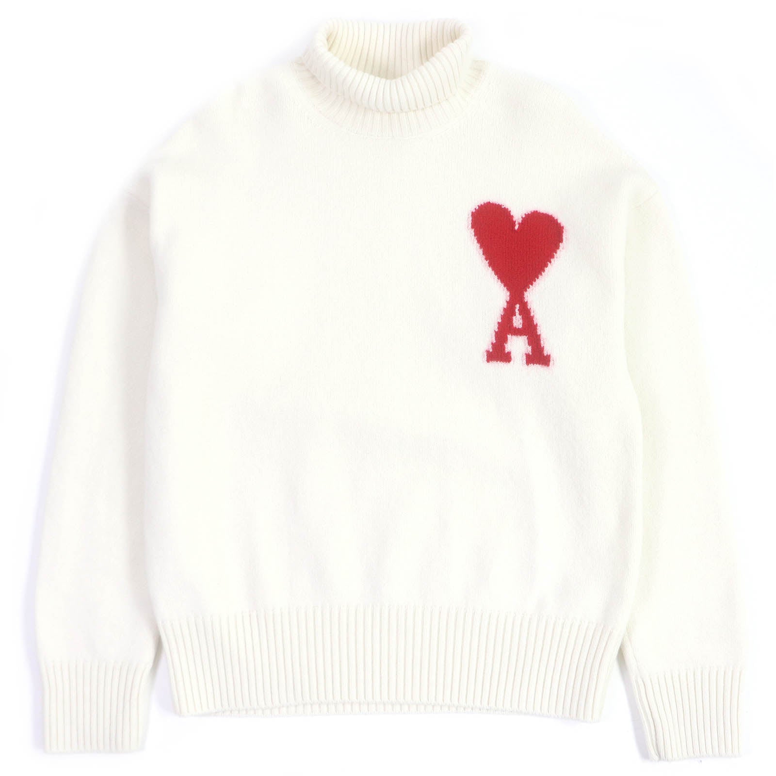 Wool Heart Logo Turtleneck Knit Sweater Ivory S