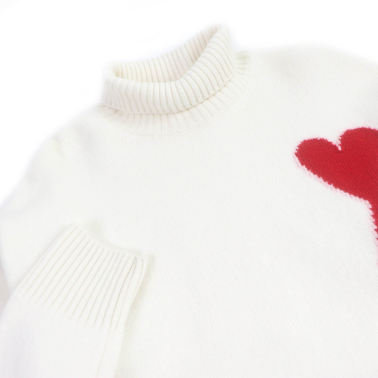 Wool Heart Logo Turtleneck Knit Sweater Ivory S