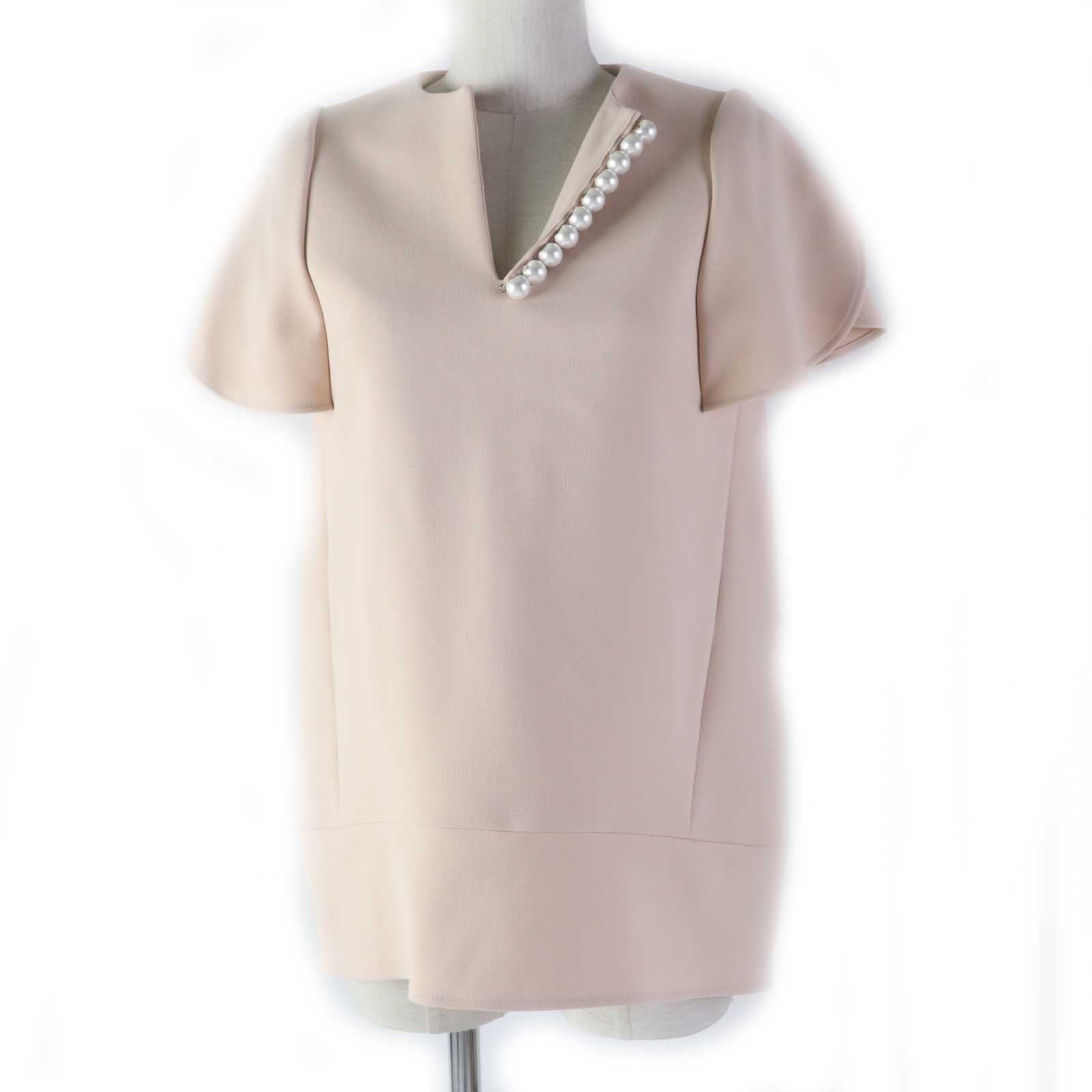 YOKO CHAN Flared Sleeve Faux Pearl Blouse Pink 36