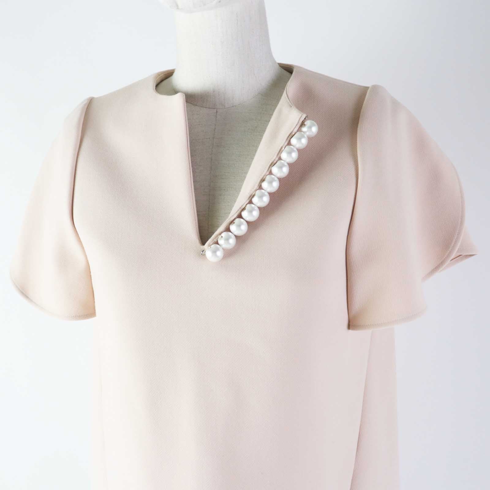 YOKO CHAN Flared Sleeve Faux Pearl Blouse Pink 36