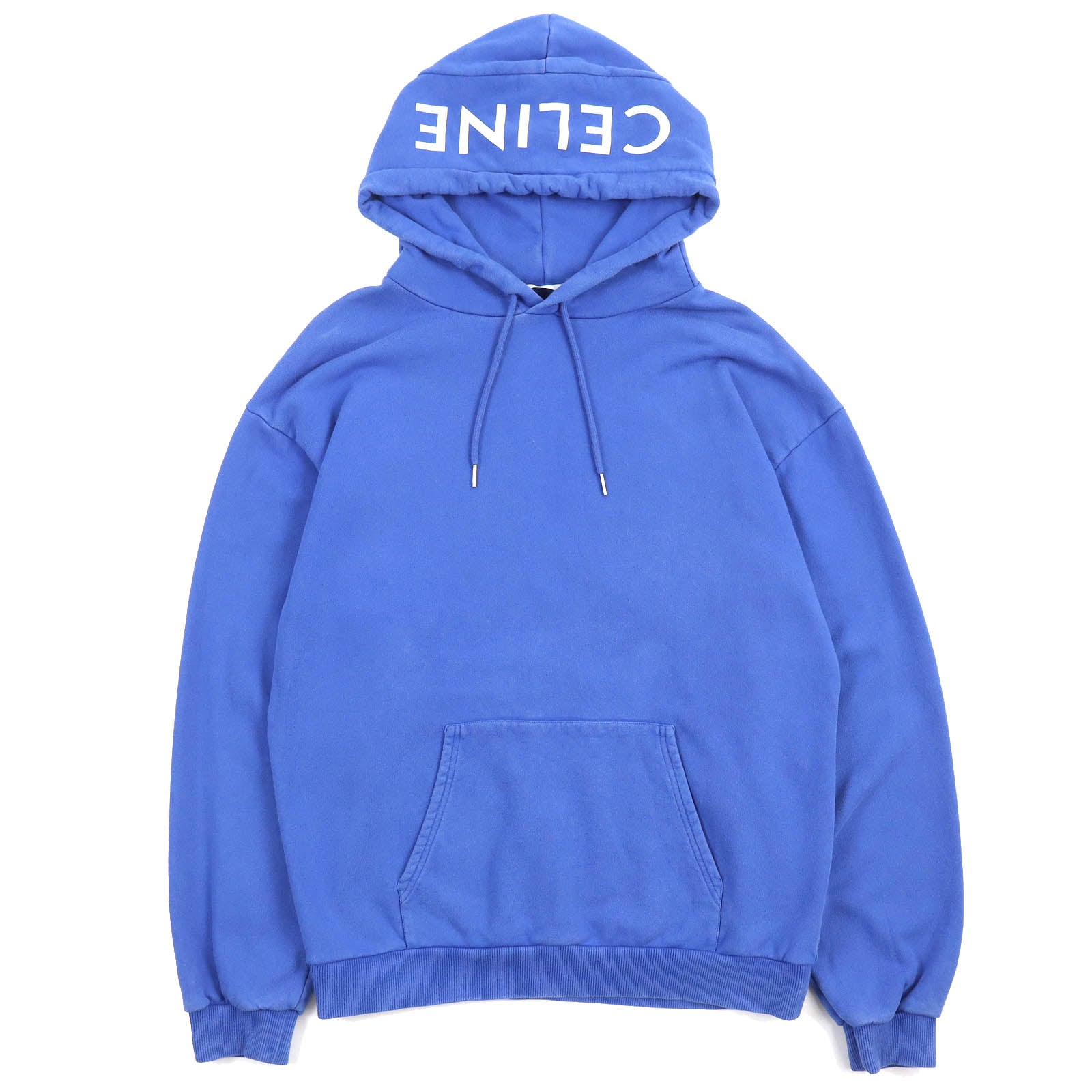 Celine Cotton Hood Logo Pullover Blue L