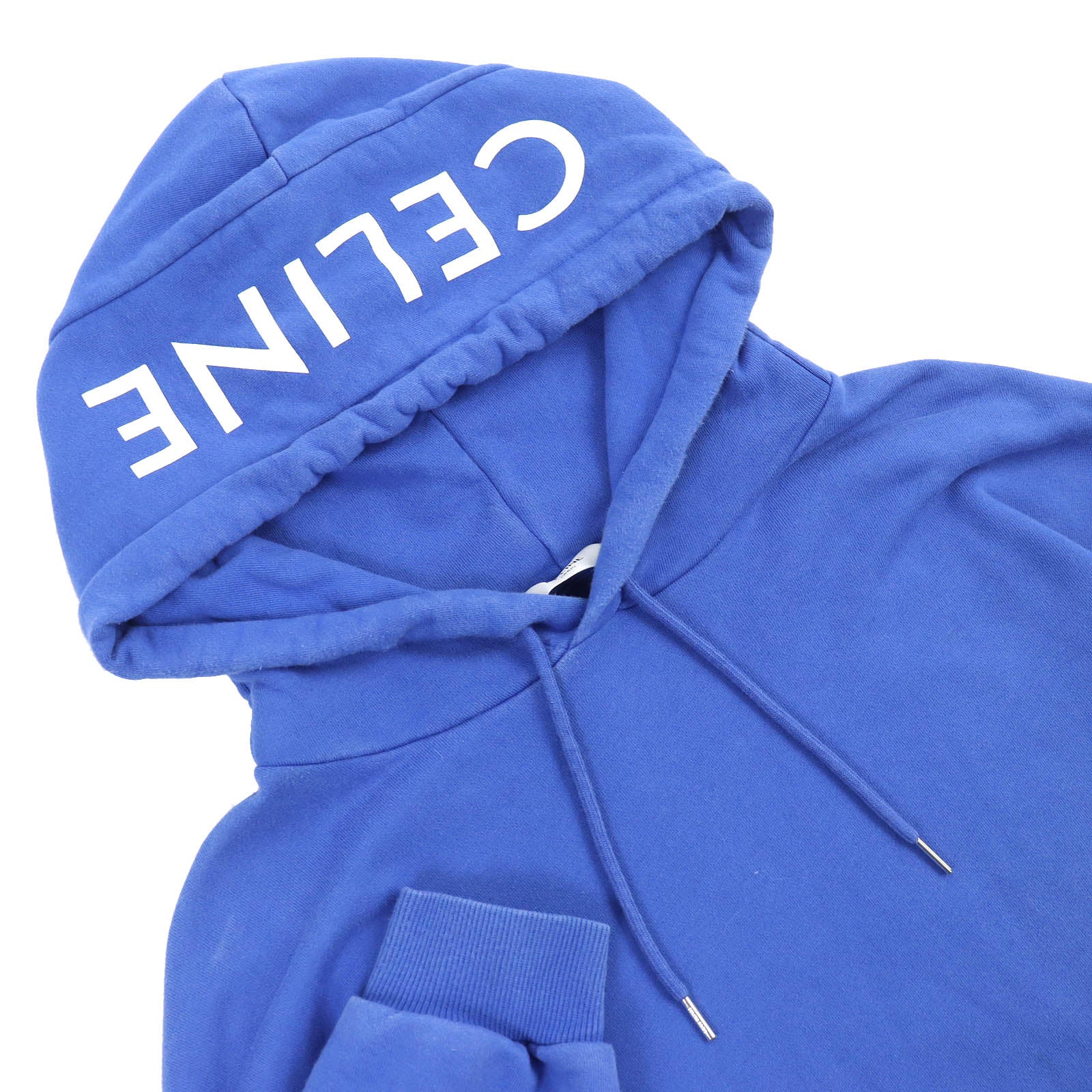 Celine Cotton Hood Logo Pullover Blue L