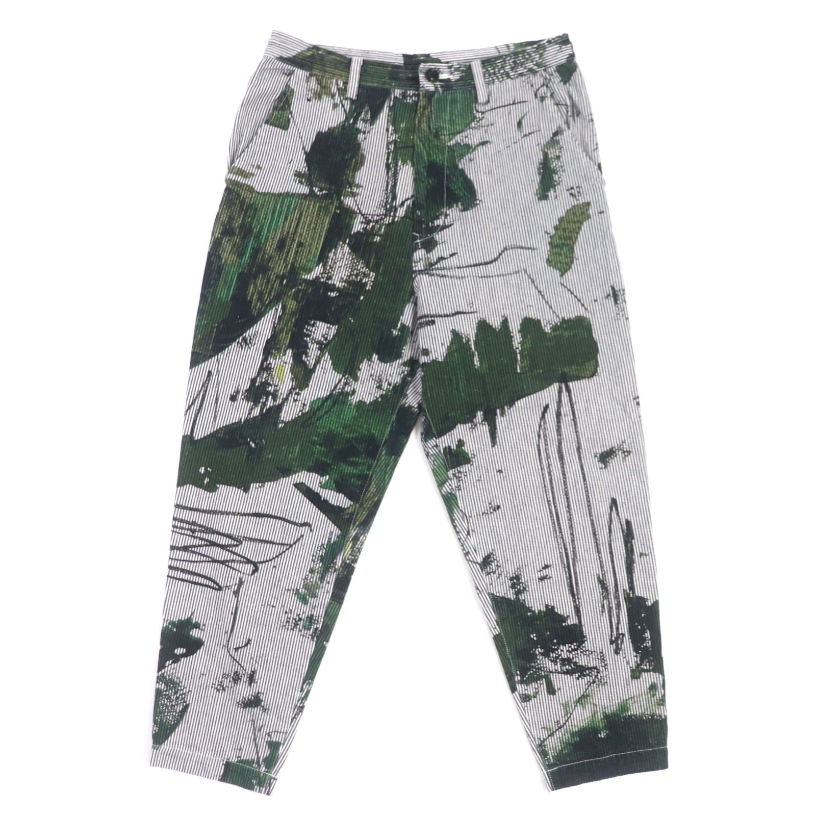 Y's Hickory Abstract Paint Cotton Pants Navy Green