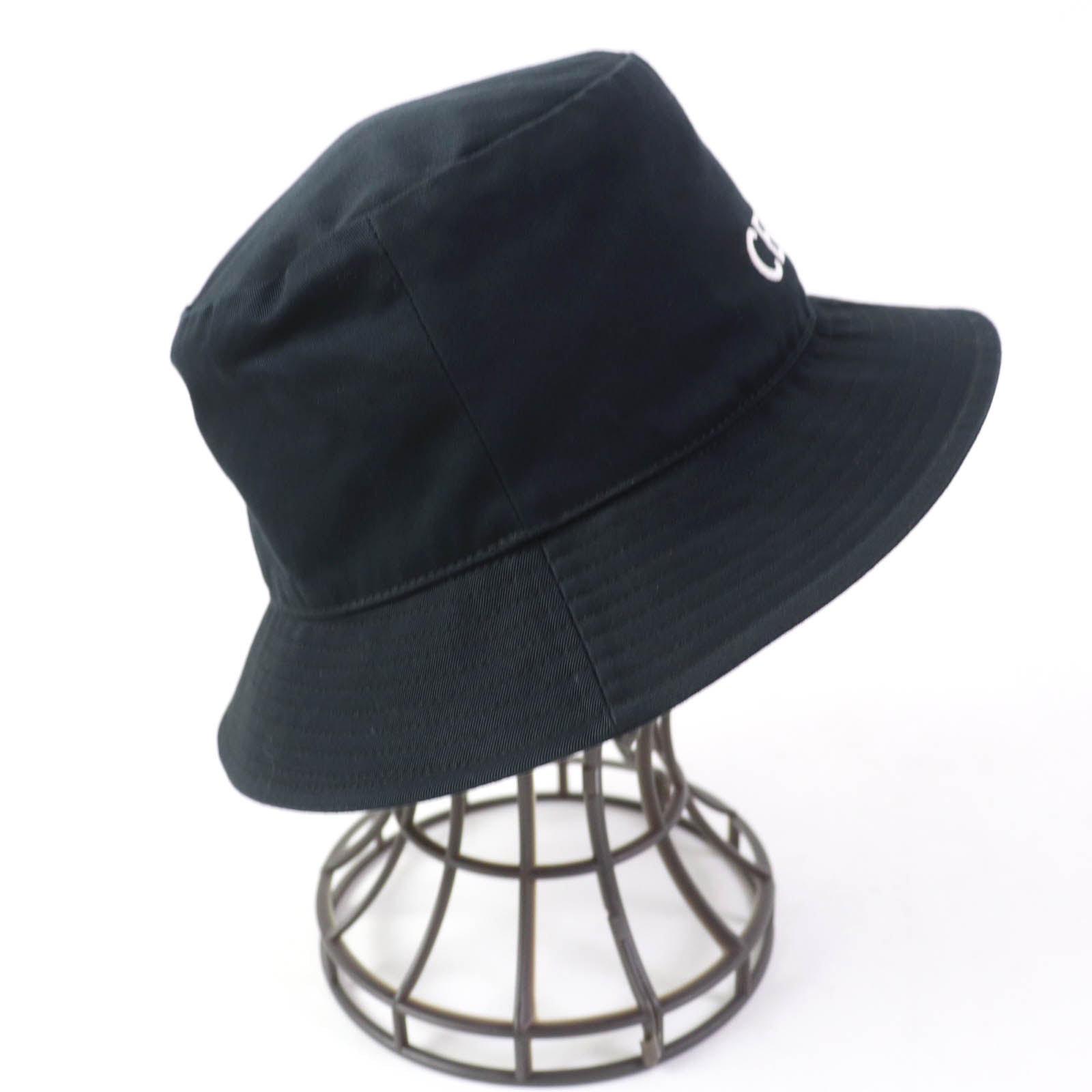 Celine Cotton Embroidered Logo Bucket Hat Black S