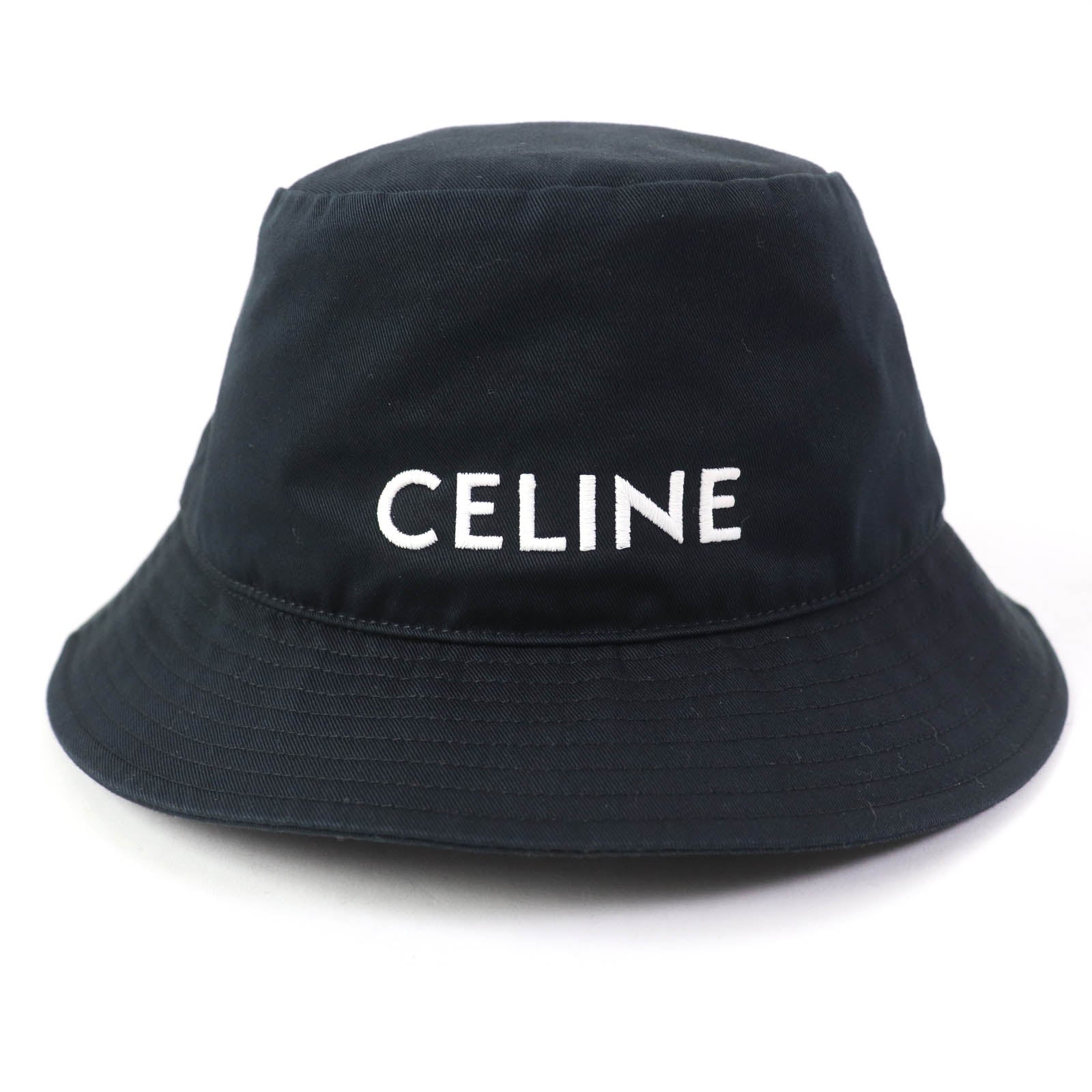 Celine Cotton Embroidered Logo Bucket Hat Black S