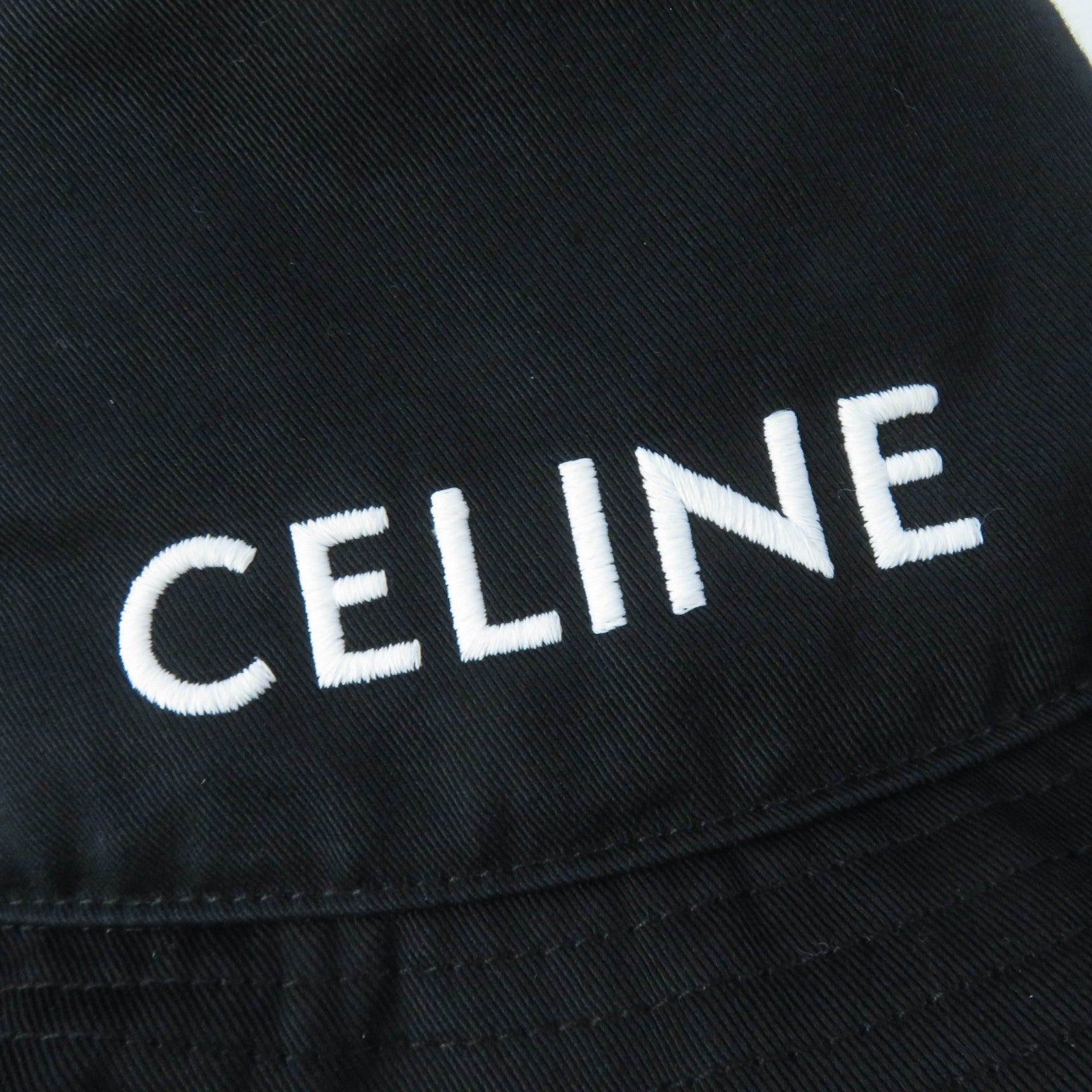 Celine Cotton Embroidered Logo Bucket Hat Black S