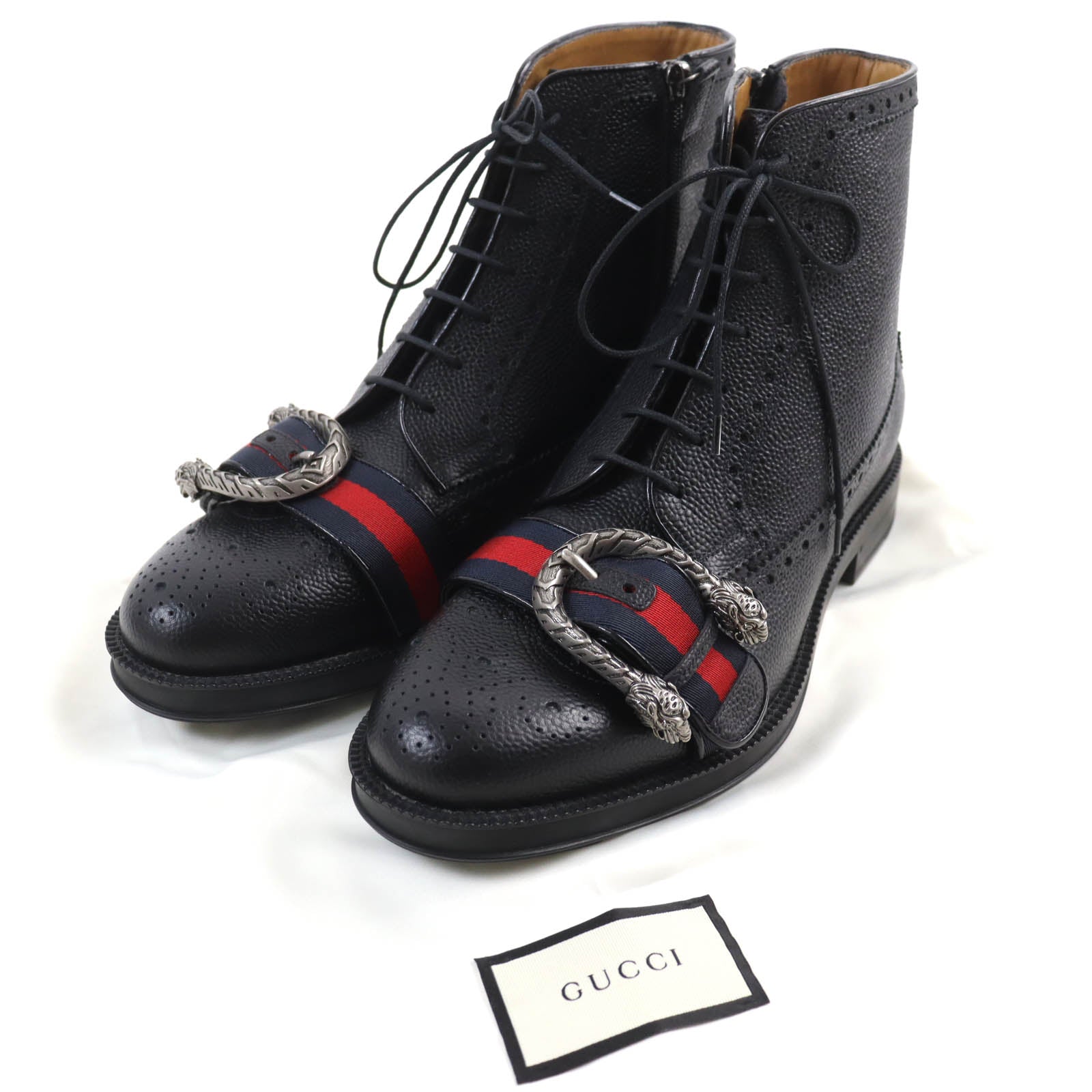 Gucci Tiger Head Leather Boots Black 7