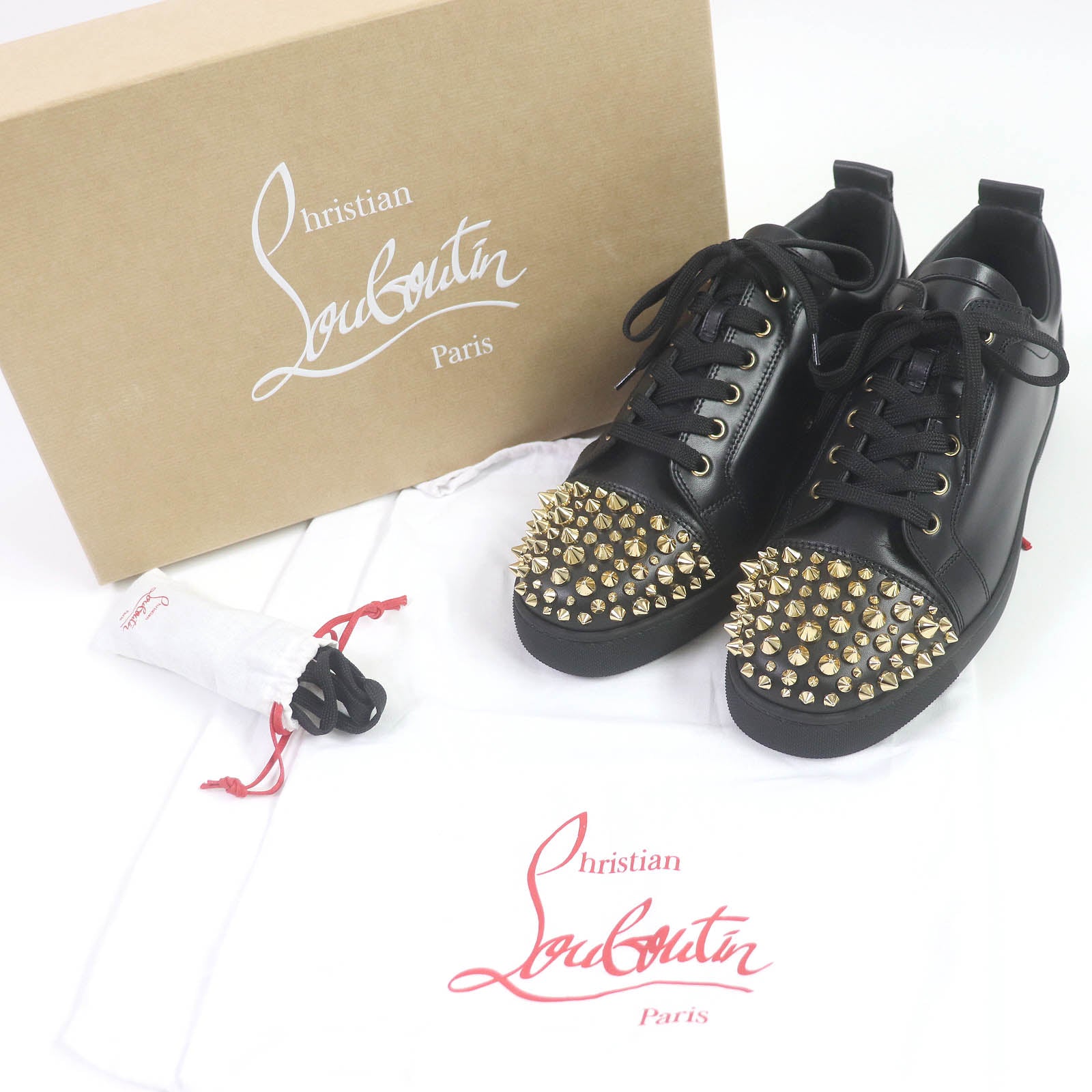 Christian Louboutin Lewis Junior Spike Sneakers Black Gold