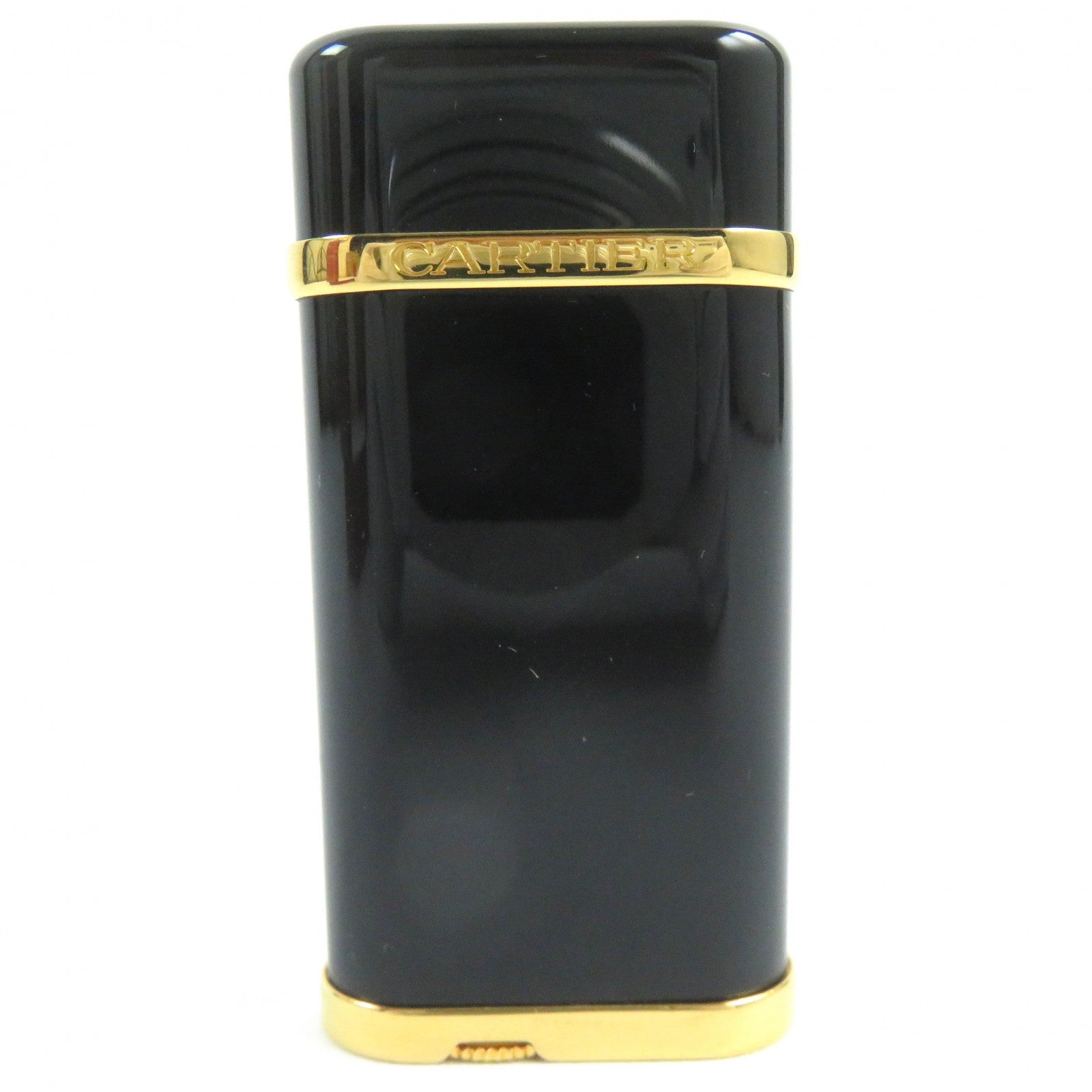 Cartier Godron Logo Oval Gas Lighter Black Gold