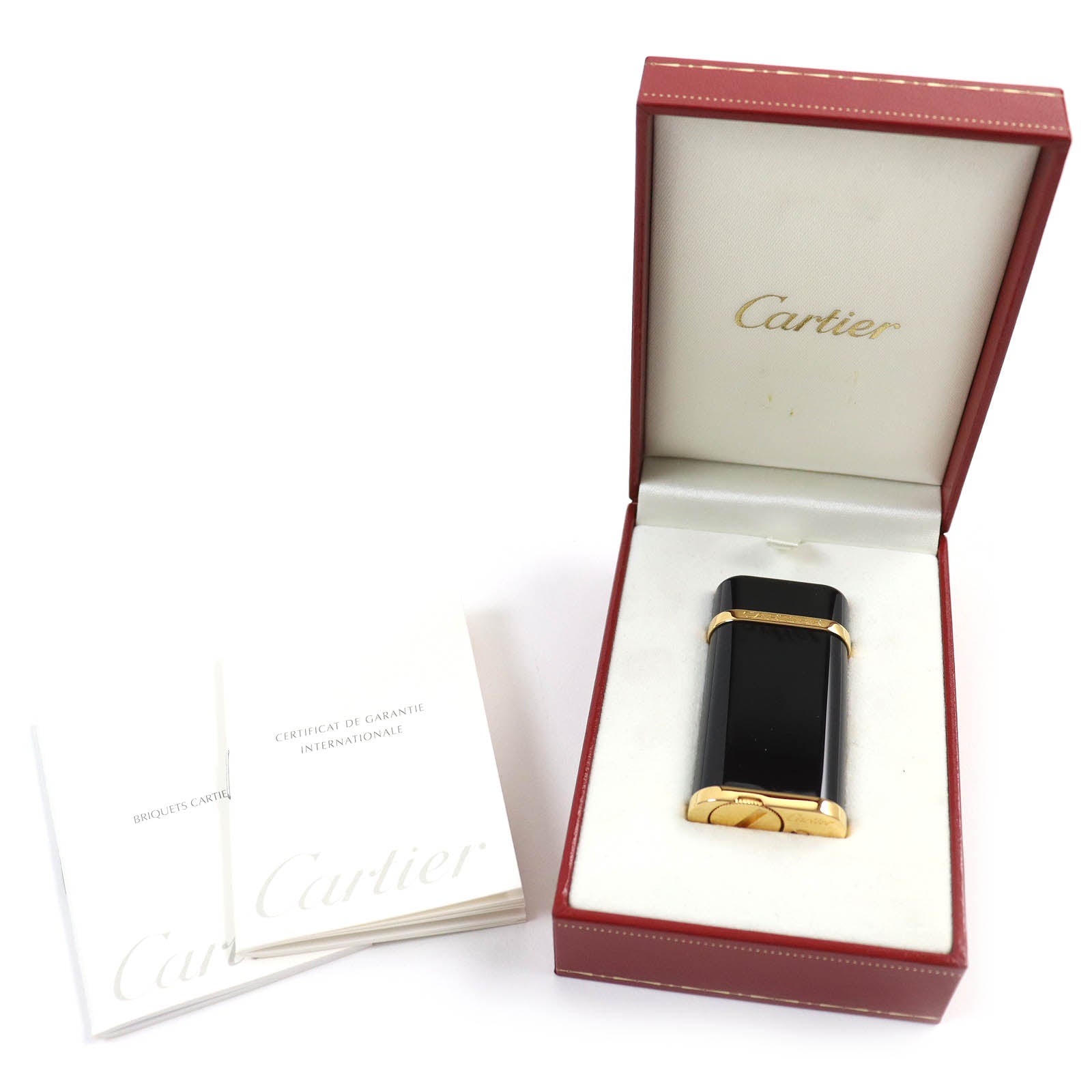 Cartier Godron Logo Oval Gas Lighter Black Gold