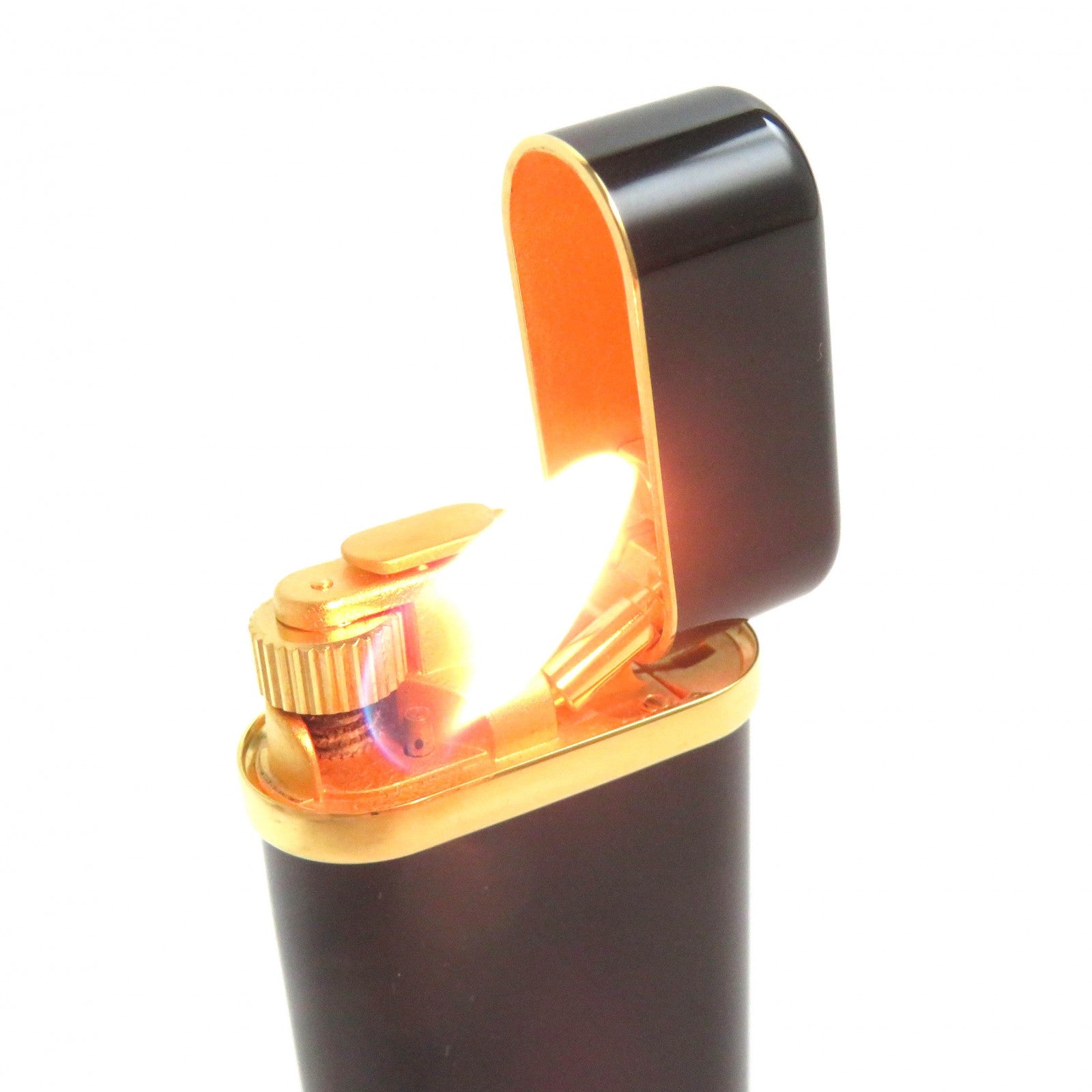 Cartier Godron Logo Oval Gas Lighter Black Gold