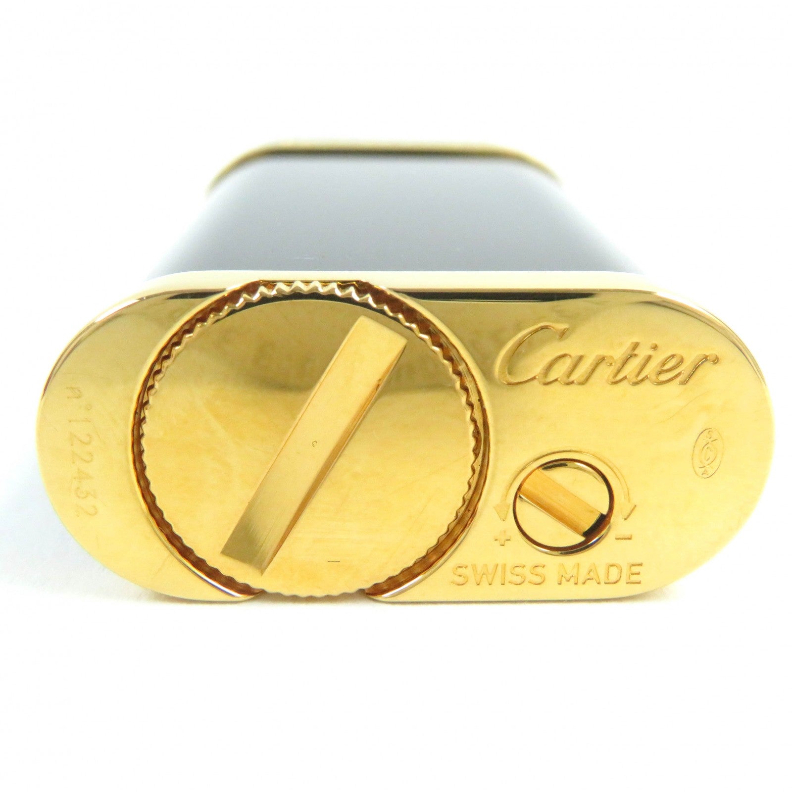 Cartier Godron Logo Oval Gas Lighter Black Gold